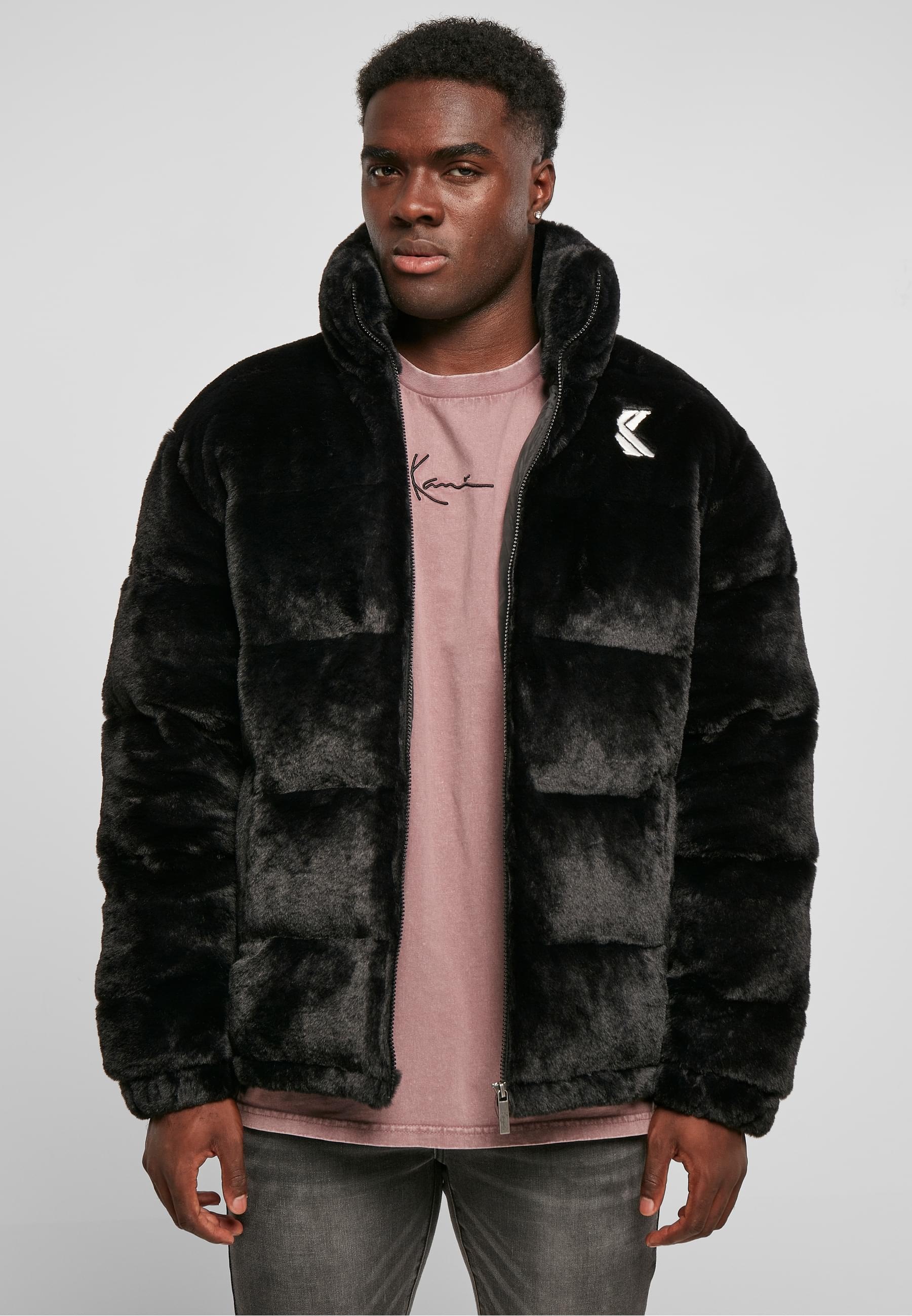 Karl Kani Winterjacke »Karl Kani Herren KM214-014-1 OG Fake Fur Puffer Jacket black«, (1 St.), ohne Kapuze