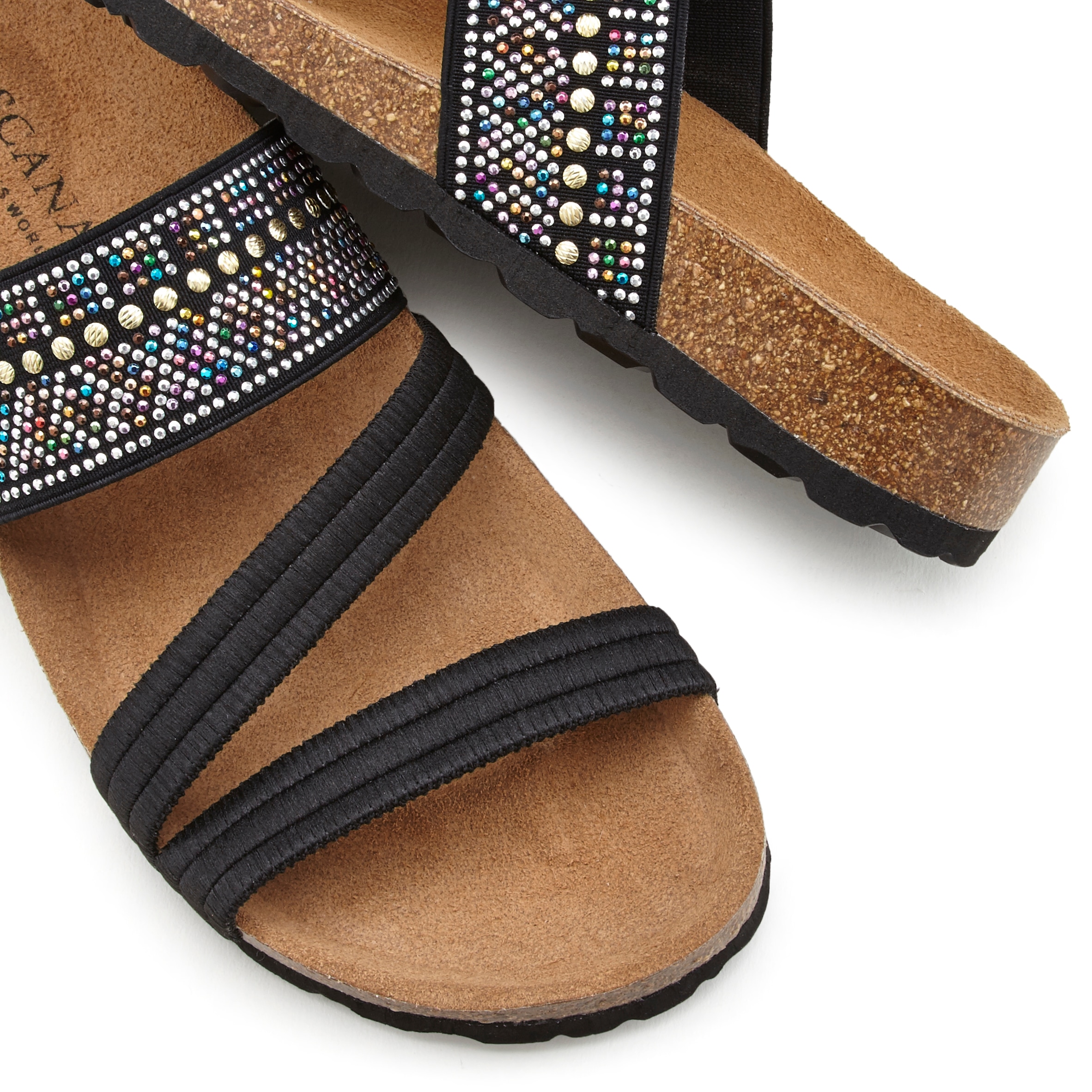 LASCANA Pantolette »Mule, Sandale, offener Schuh, Sommerschuh,«, mit Komfortkorkfußbett aus Leder und elastischen Riemen