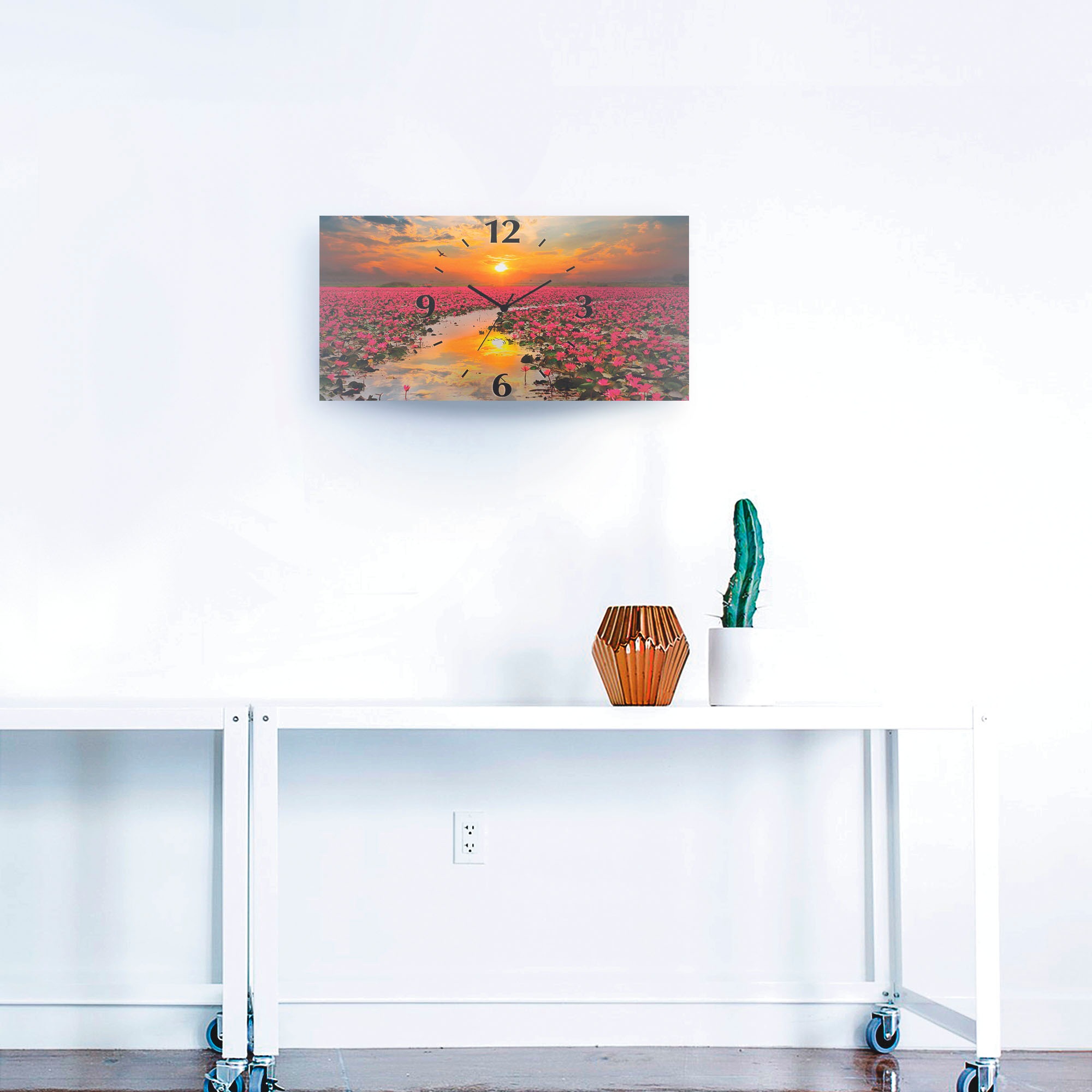 Thumbnail - Artland Wanduhr "Sonnenschein blühende Lotusblume", 3D Optik gebogen, mit Quarz- oder Funkuhrwerk, versch. Größen