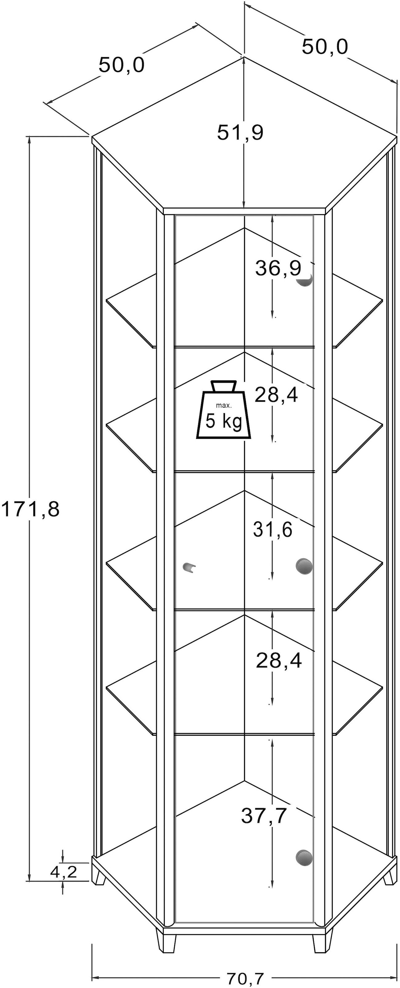 fif möbel Eckvitrine »TRIO Höhe ca. 172 cm, ink. Beleuchtung«, Eckvitrine/Glasvitrine 1x Glastür, perfekt für Sammler, Sammlervitrine