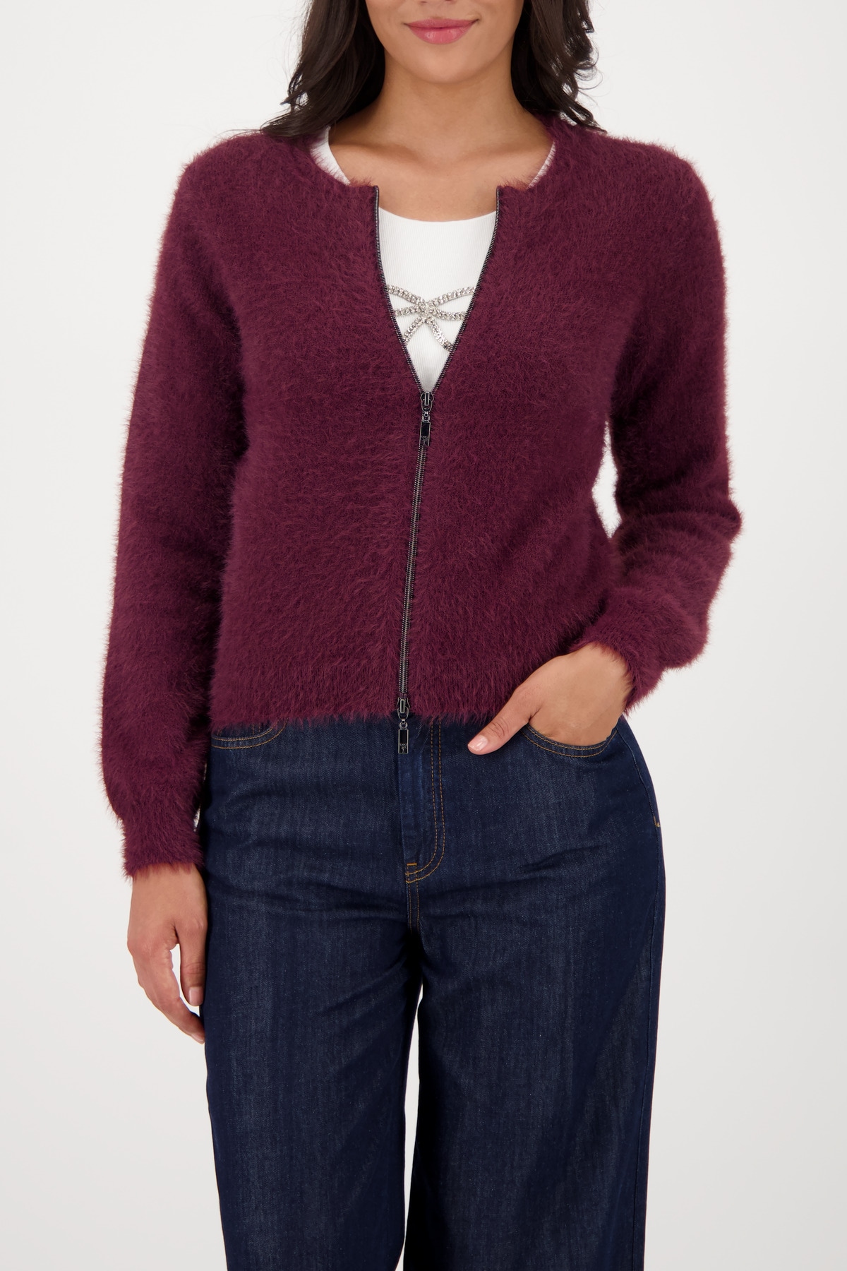 Monari Strickjacke "Jacke Strickjacke Plüsch", Regular fit mit Rundhalsauss günstig online kaufen