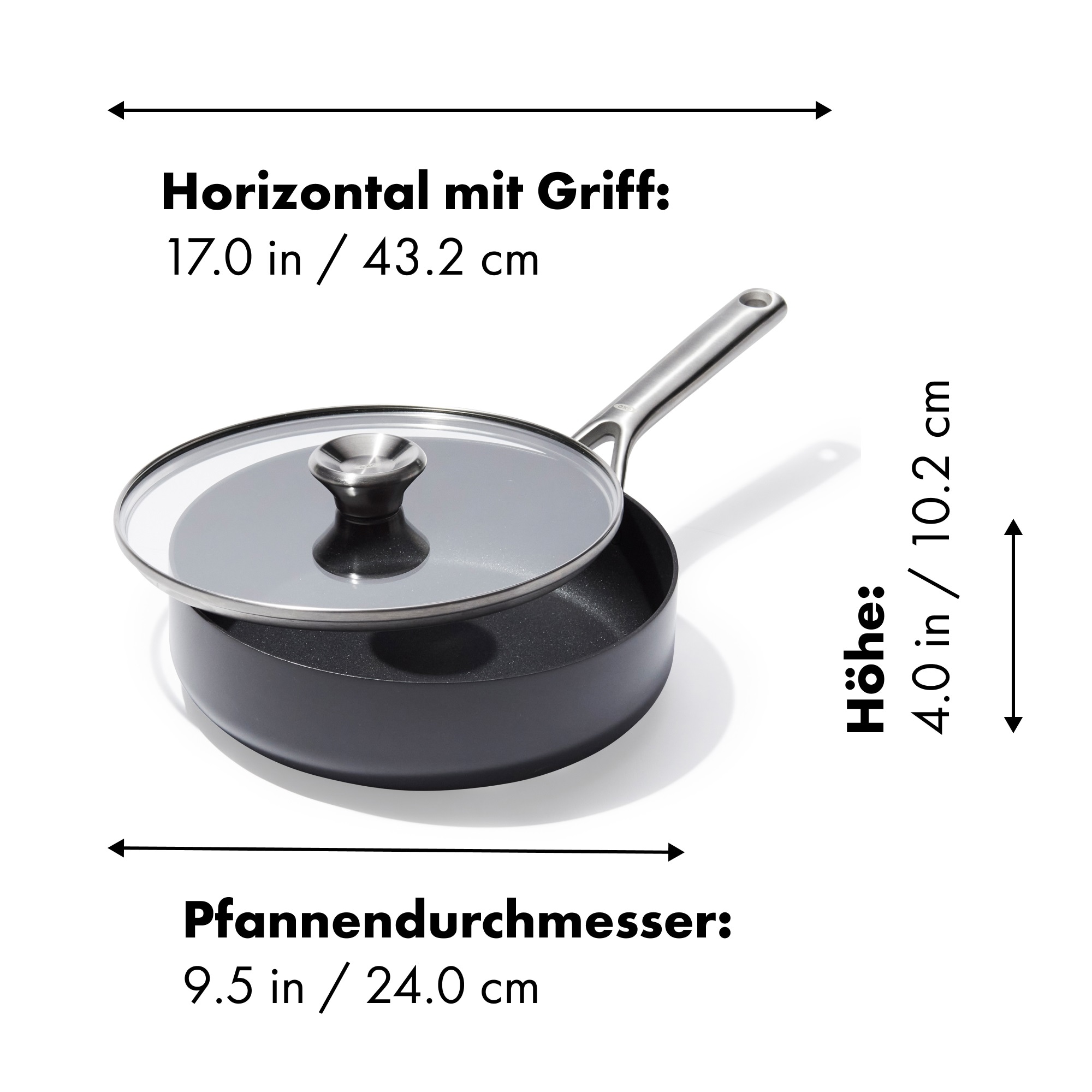 OXO Good Grips Servierpfanne »Ceramic Professional Antihaft-Sauteuse 24 cm mit Deckel« Edelstahl 1 tlg. mit hohen Wänden, ideal für Anbraten, Saucen und sanftes Köcheln