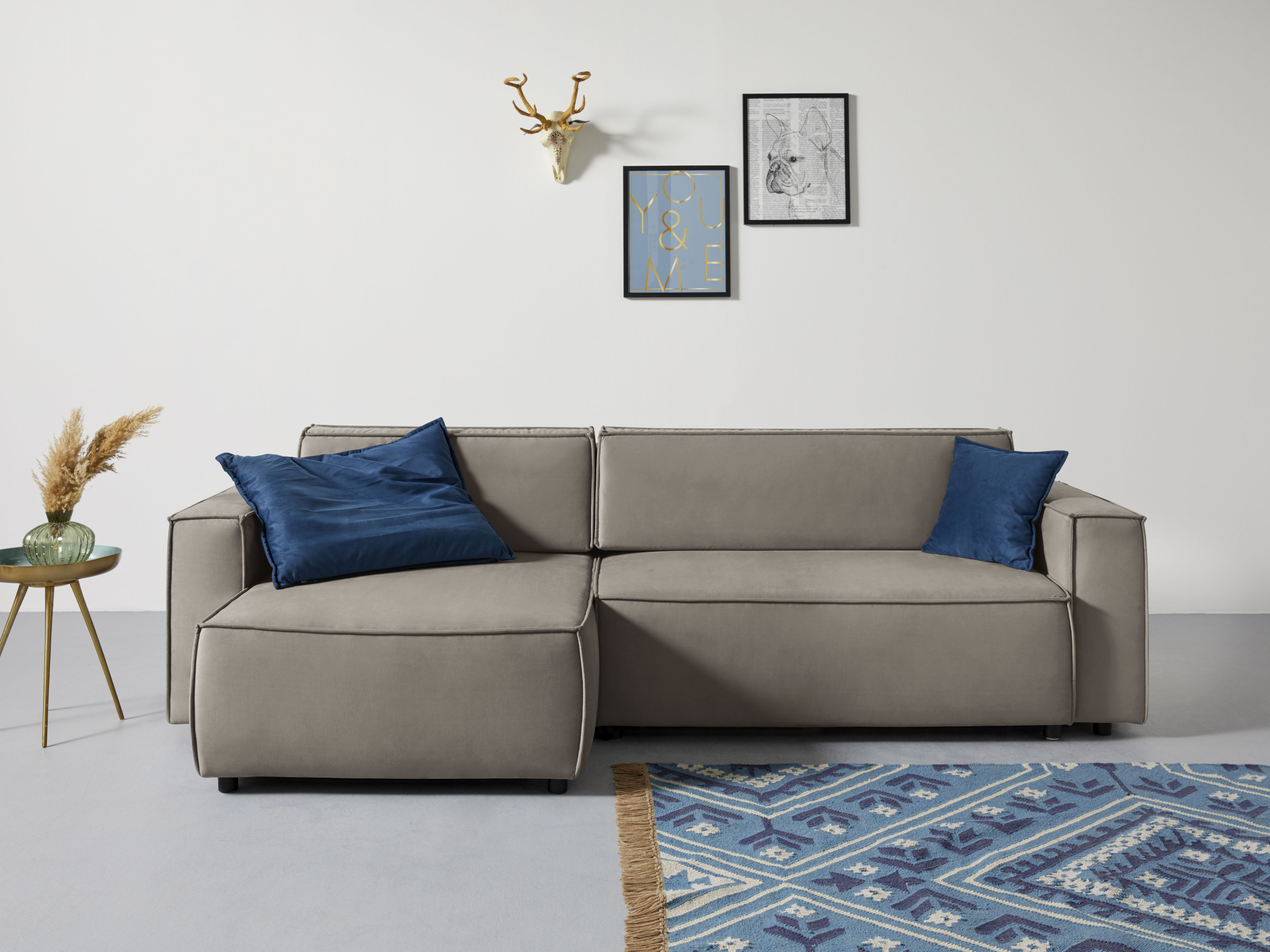 Home affaire Ecksofa "Marva L-Form, B: 282 cm" Schlaffunktion, Bettkasten & 2 Zierkissen, Federkern