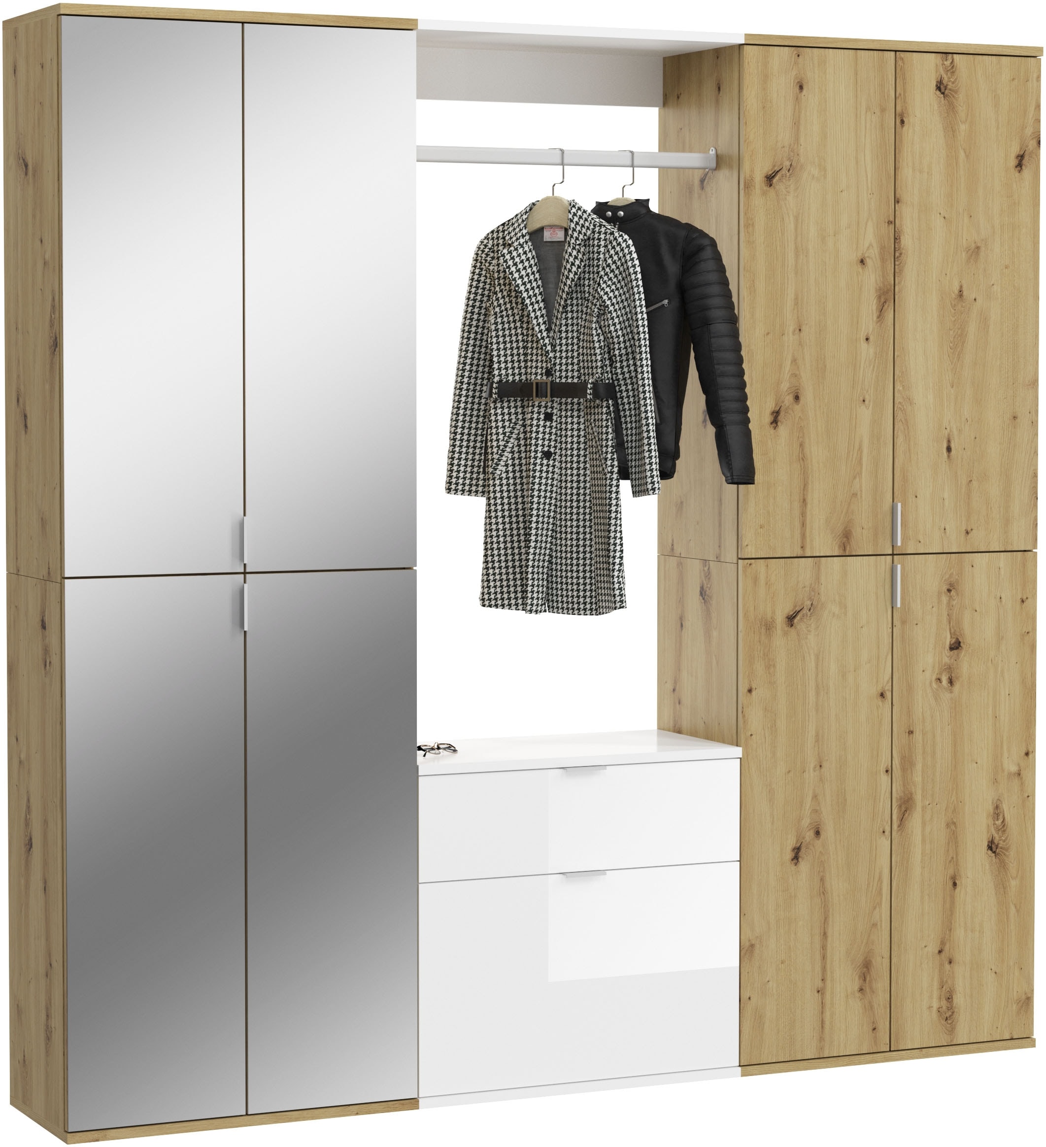 Home affaire Garderoben-Set "TRONDHEIM, 5-teilig, Breite 183cm, individuell platzier- & erweiterbar" Set, bestehend aus: 2x Garderobenschrank breit & 3-tlgs. Zwischenbauelement, 4 Stk. tlg.