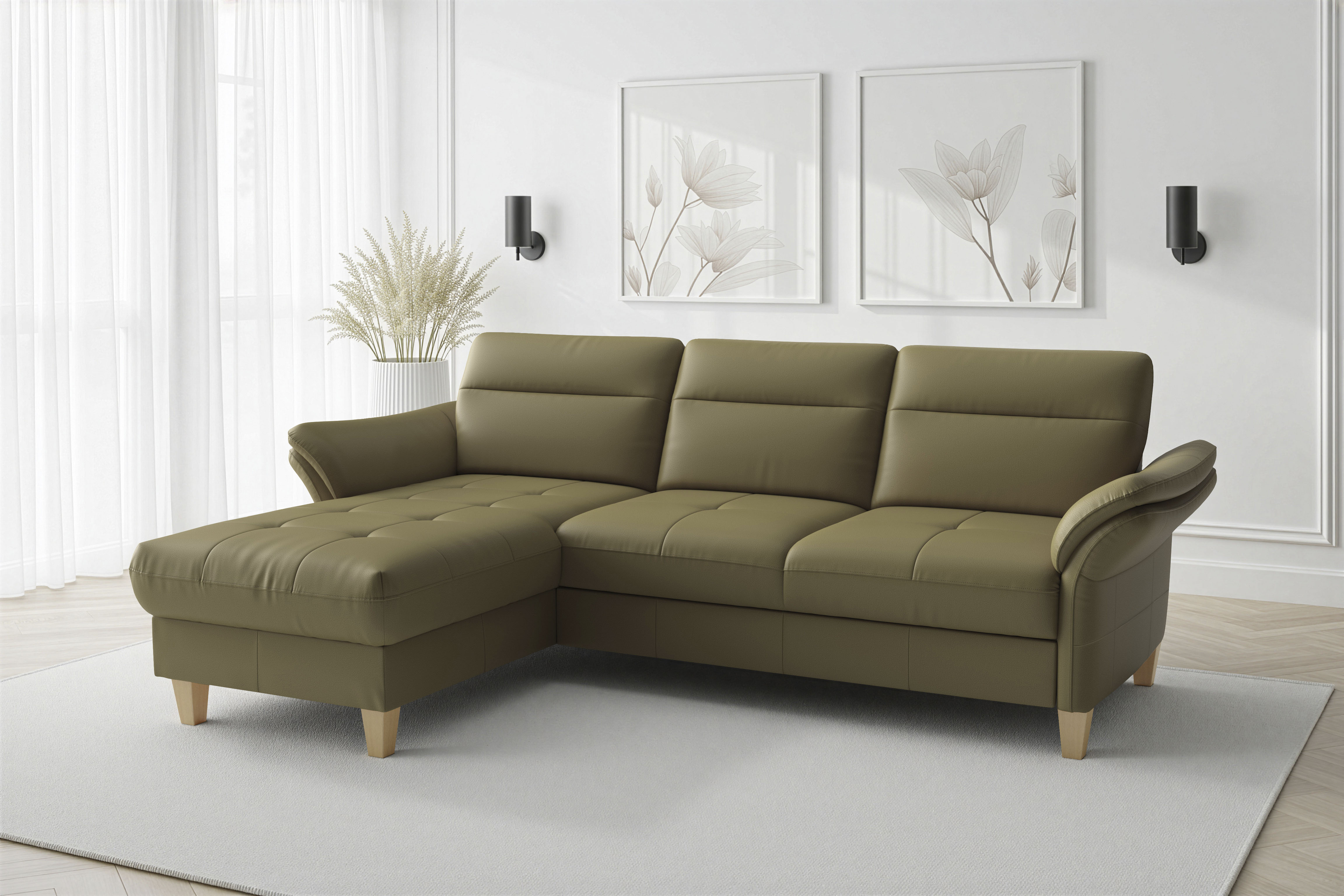sit&more Ecksofa "Pamela L-Form, Leder, B: 218 und 230 cm mit Recamiere links od. rechts" optional Armteilverstellung, Schlaffunktion & Bettkasten