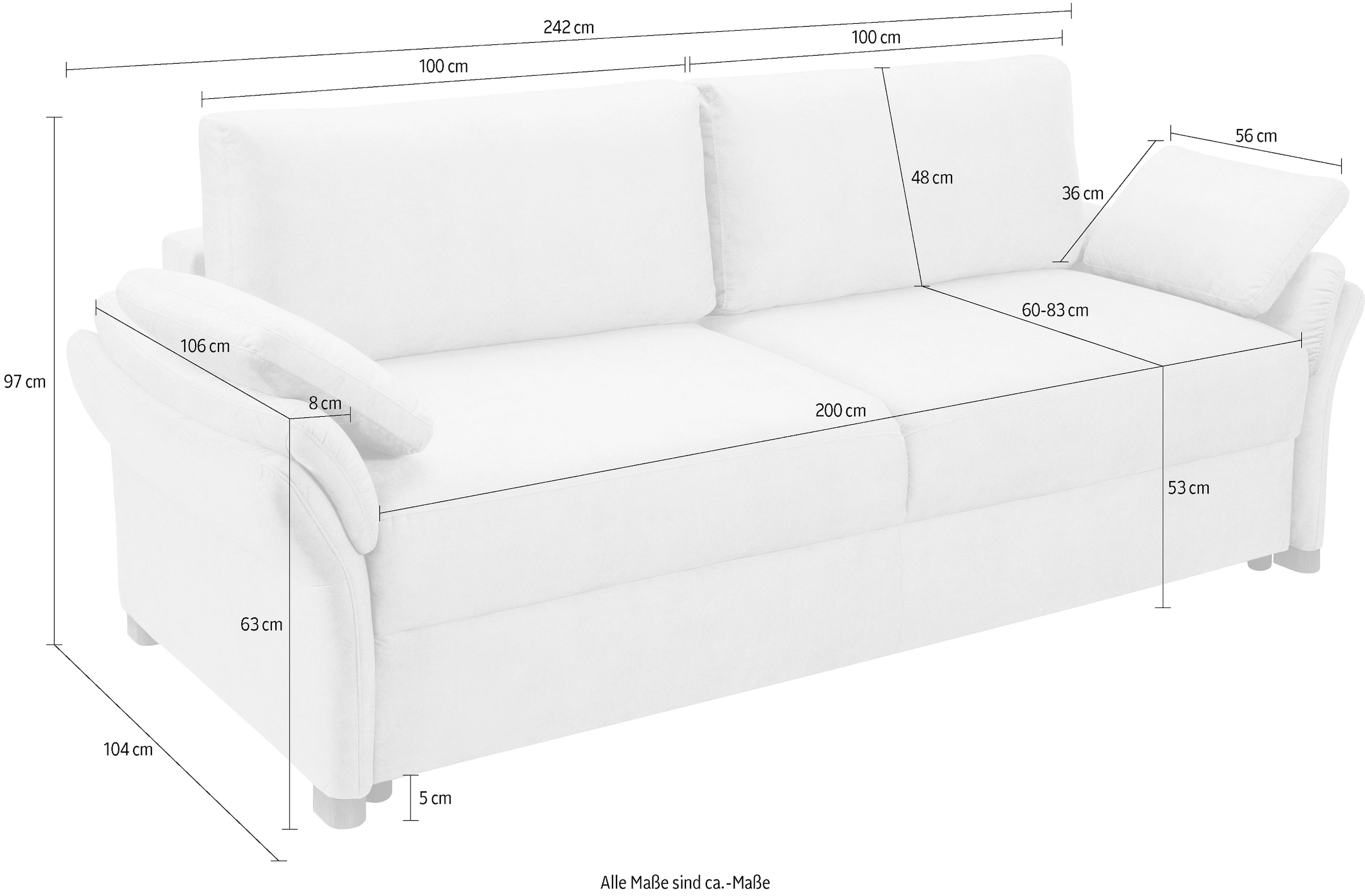 exxpo - sofa fashion 3-Sitzer »hochwertiger Sitzaufbau für hohen Sitzkomfort, bequeme Armlehnen«, inkl. Boxspring/Federkern-Polsterung, Bettfunktion und Bettkasten