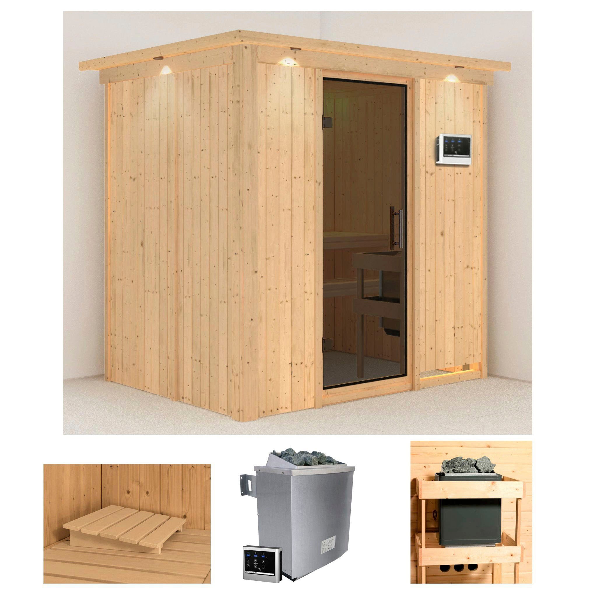 Karibu Sauna "Bedine" Set, Ofen 9 KW externe Strg easy