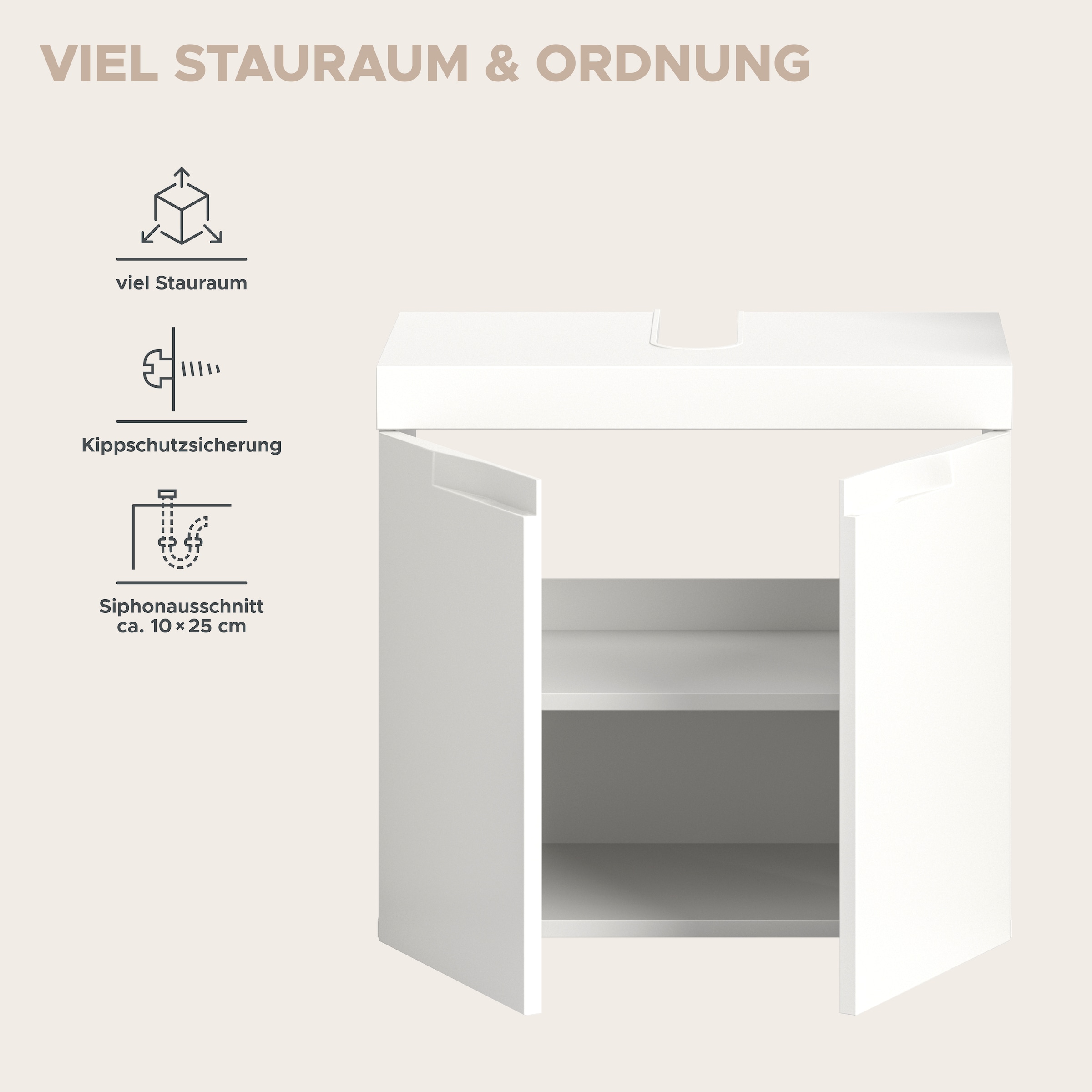 OTTO home Waschbeckenunterschrank »MAOI, Breite 60cm, 2 Türen, 2 Fächer, 1 Einlegeboden« Badezimmerschrank, Unterschrank, Kommode, WBU, Bad, Badezimmer