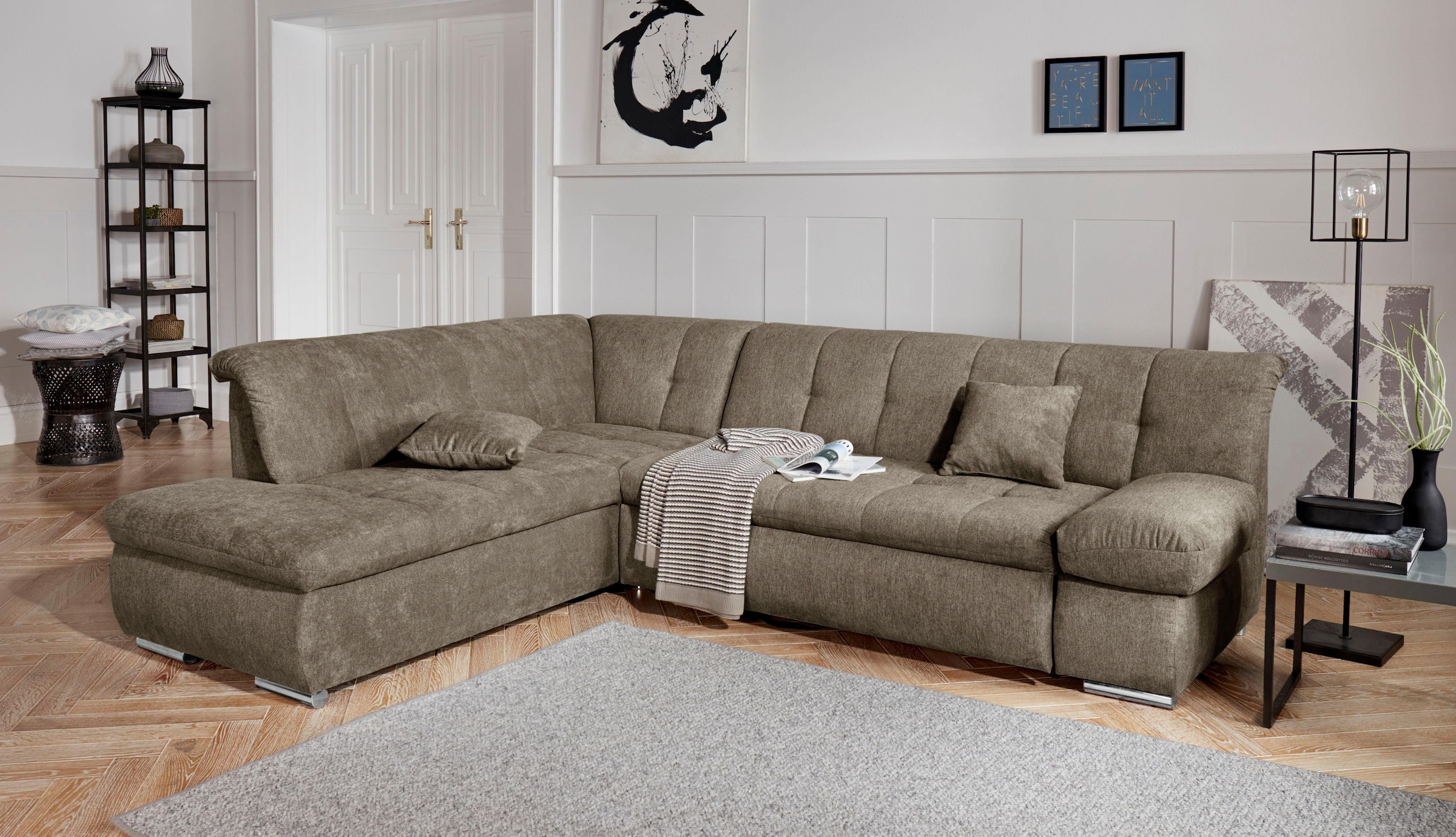 DOMO collection Ecksofa "MONA 271x213 cm, modern und komfortabel" whlw. mit Bett- und Armlehnfunktion, L-Form