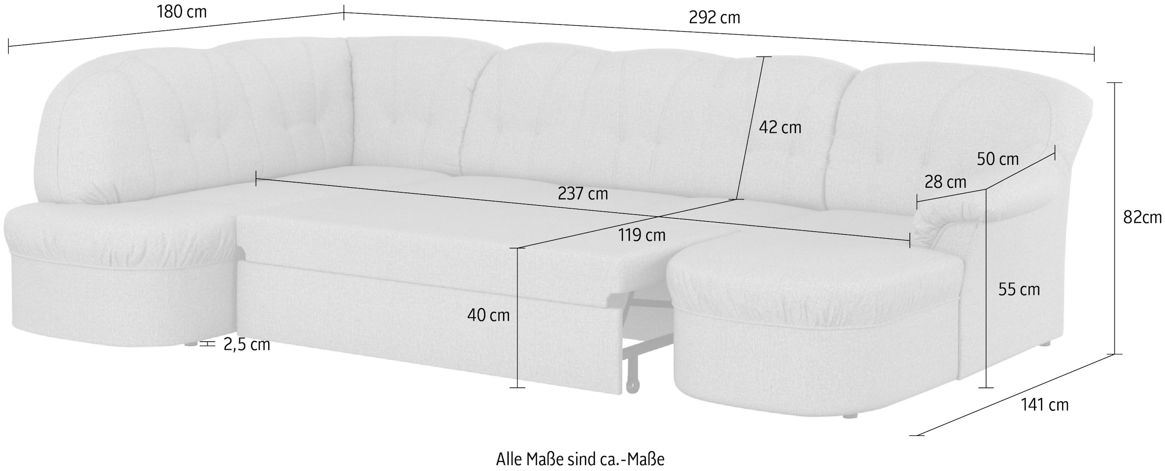 DOMO collection Wohnlandschaft »Pegnitz, zeitlos und modern, mit attraktiver Rückensteppung, U-Form«, wahlweise mit Bettfunktion