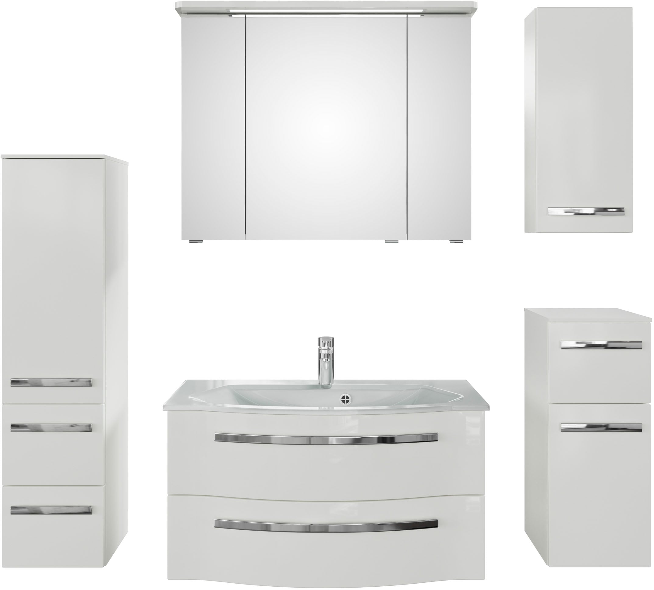 Saphir Badmöbel-Set "Serie 4005, vormontiert, Glaswaschbecken, Spiegelschra günstig online kaufen