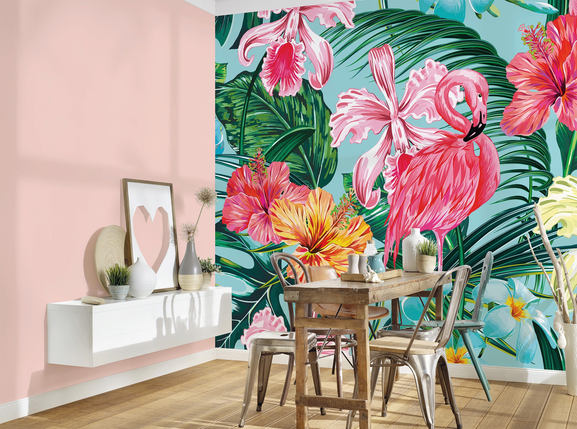 living walls Fototapete »Designwalls Flamingo Art 1« glatt Vlies, Wand, Schräge, Decke