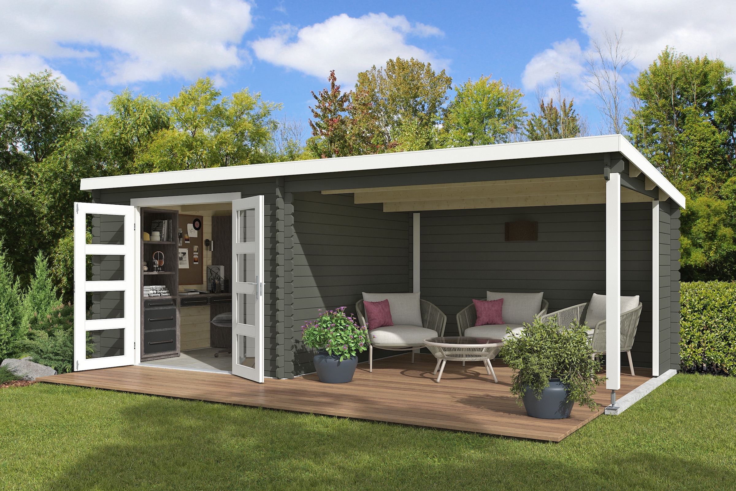 Nordic Holz Gartenhaus "Novia Plus", (Unterstand inkl. Rückwand) günstig online kaufen