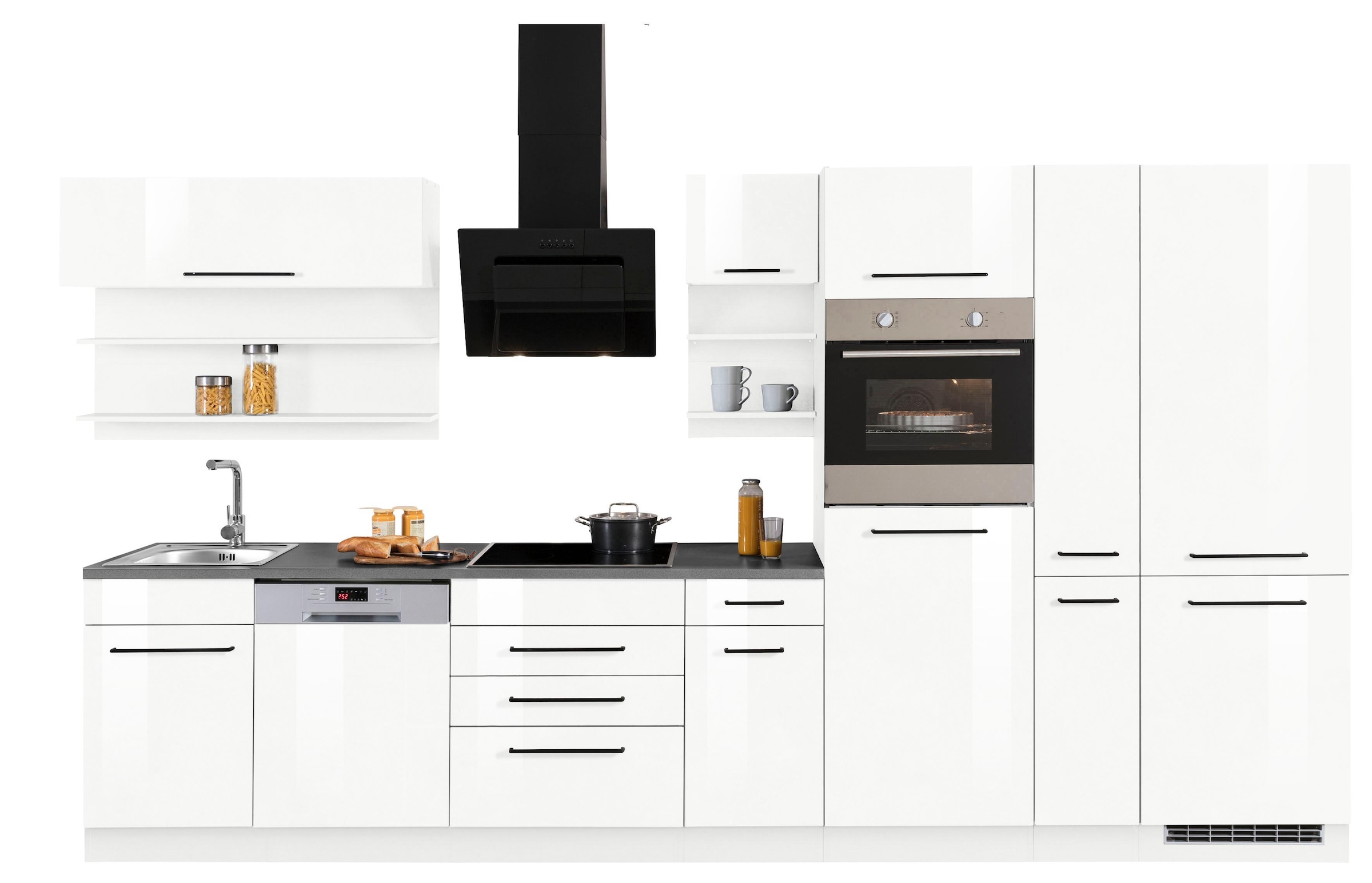 KOCHSTATION Küchenzeile »KS-Tulsa«, ohne E-Geräte, Breite 360 cm, schwarze Metallgriffe, MDF Fronten