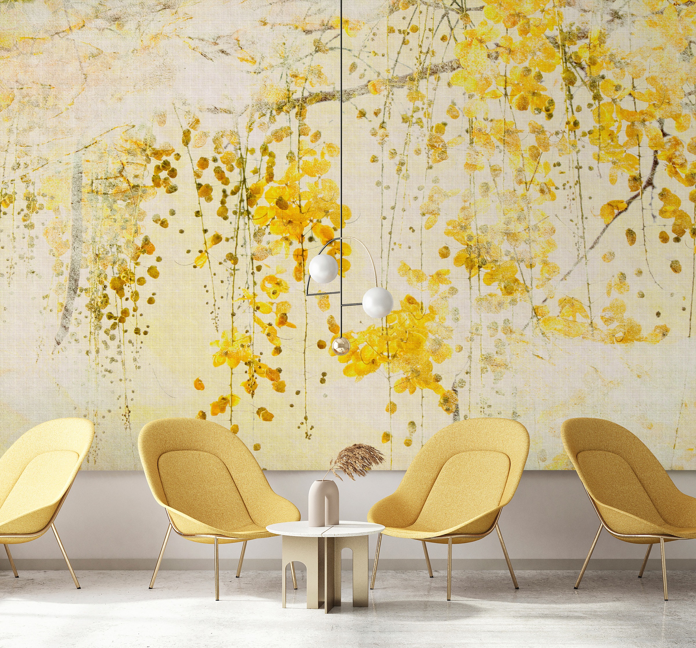living walls Vliestapete "Florale Tapete Aquarelloptik Gelb Beige Blüten" matt glatt