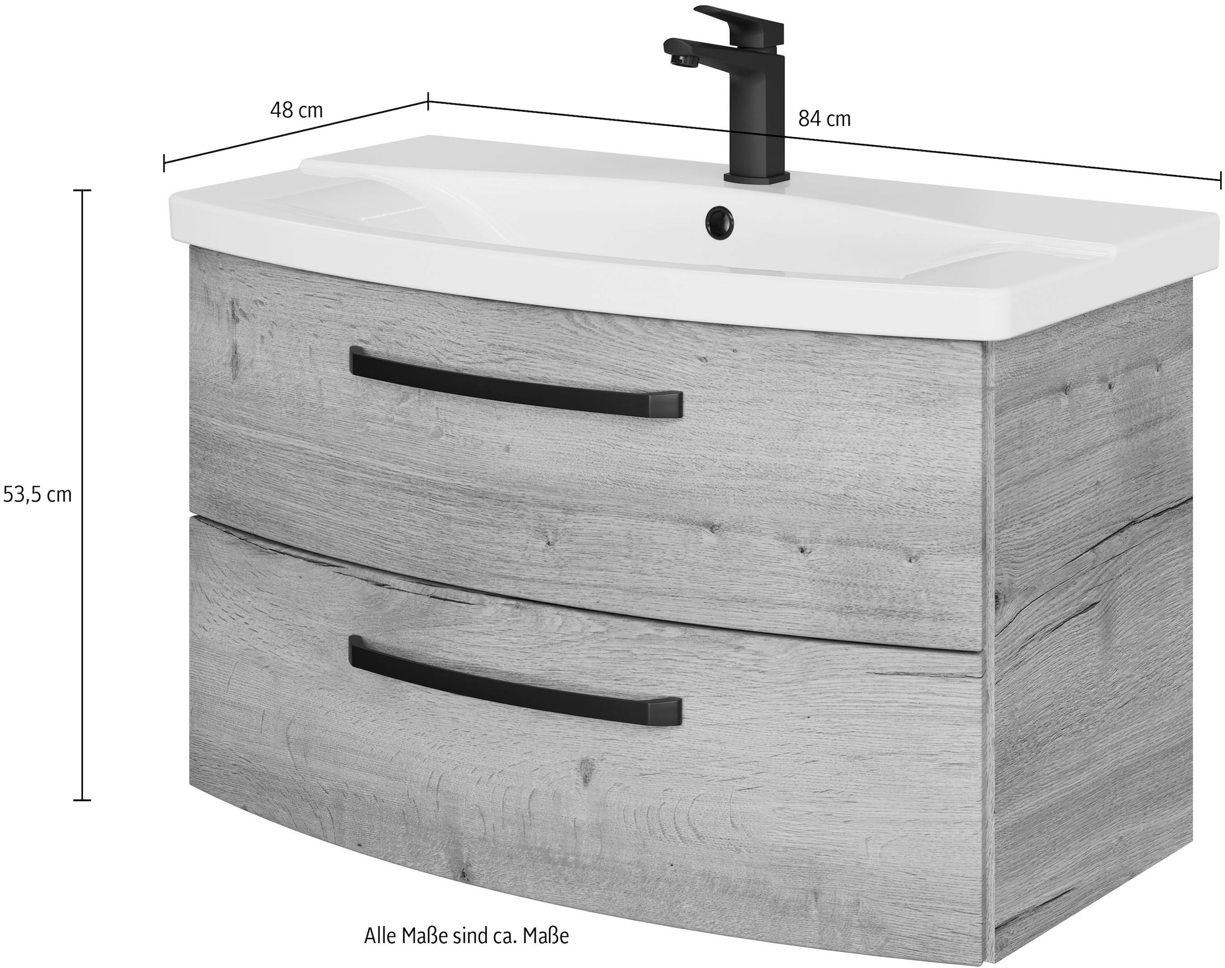 Saphir Waschtisch »Serie 4010 Keramik-Waschtisch mit Unterschrank, 84 cm breit«, Waschplatz mit 2 Schubladen, Badmöbel-Set mit Waschtisch
