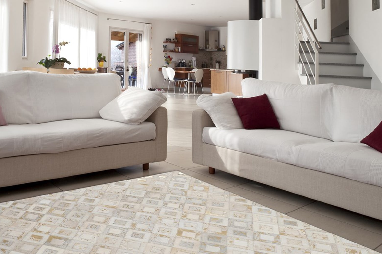 Lederteppich MY HOME, B:160cm H:8mm L:230cm, beige, Leder, Teppiche, "Arno", jeder Teppich-ein Unikat, Wohnzimmer