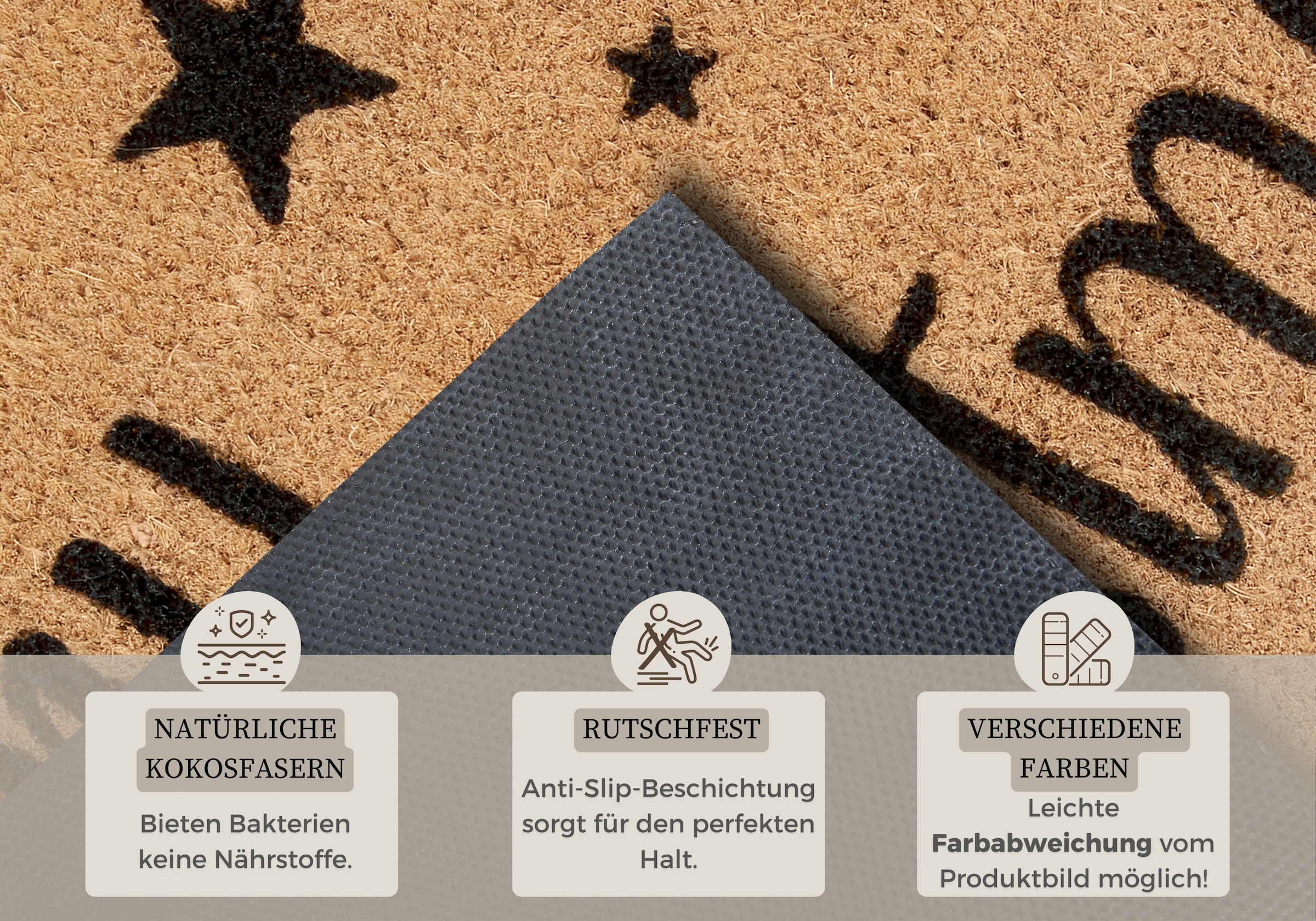 HANSE Home Fußmatte »Kokos Christmas Stars, Türmatte«, rechteckig, 15 mm Höhe, Weihnachten, Schmutzfangmatte, Outdoor, Rutschfest, Innen, Kokosmatte