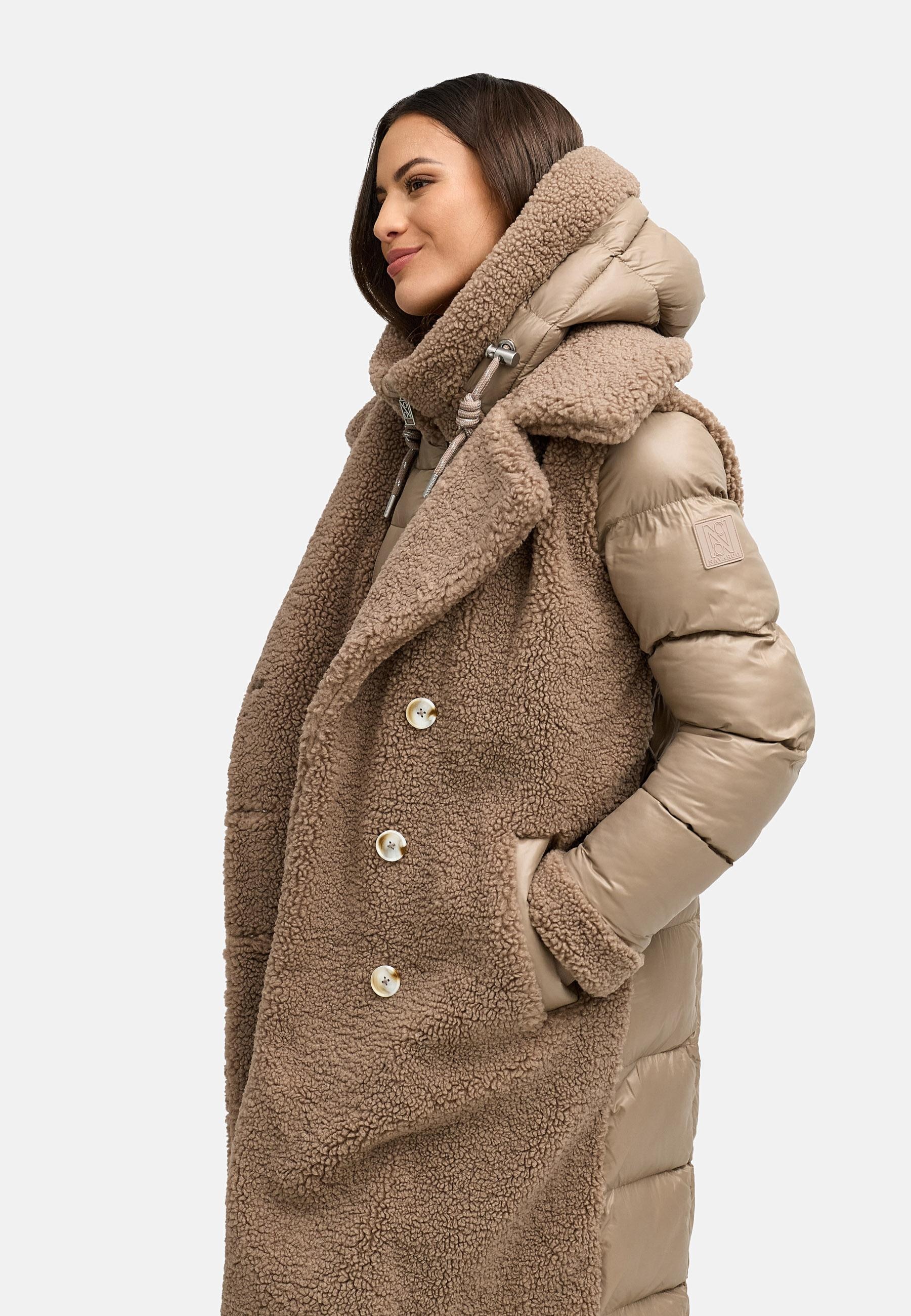 Navahoo Wintermantel »Kuscheltraum 14«, Modischer Damen Plüschmantel aus angesagtem Materialmix