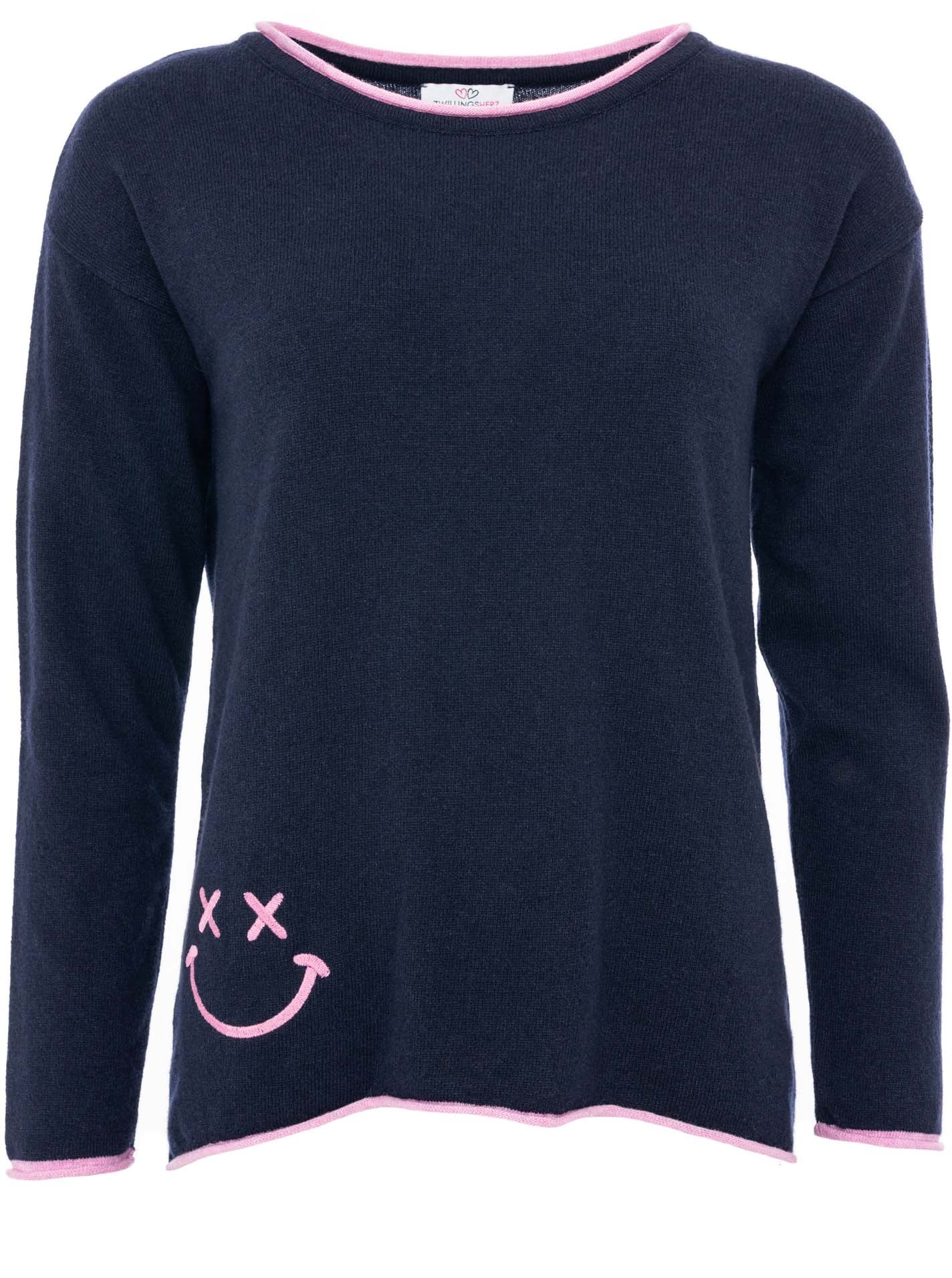 Zwillingsherz Rundhalspullover ""Happy Face"" Stickerei, aufgerollte kontra günstig online kaufen