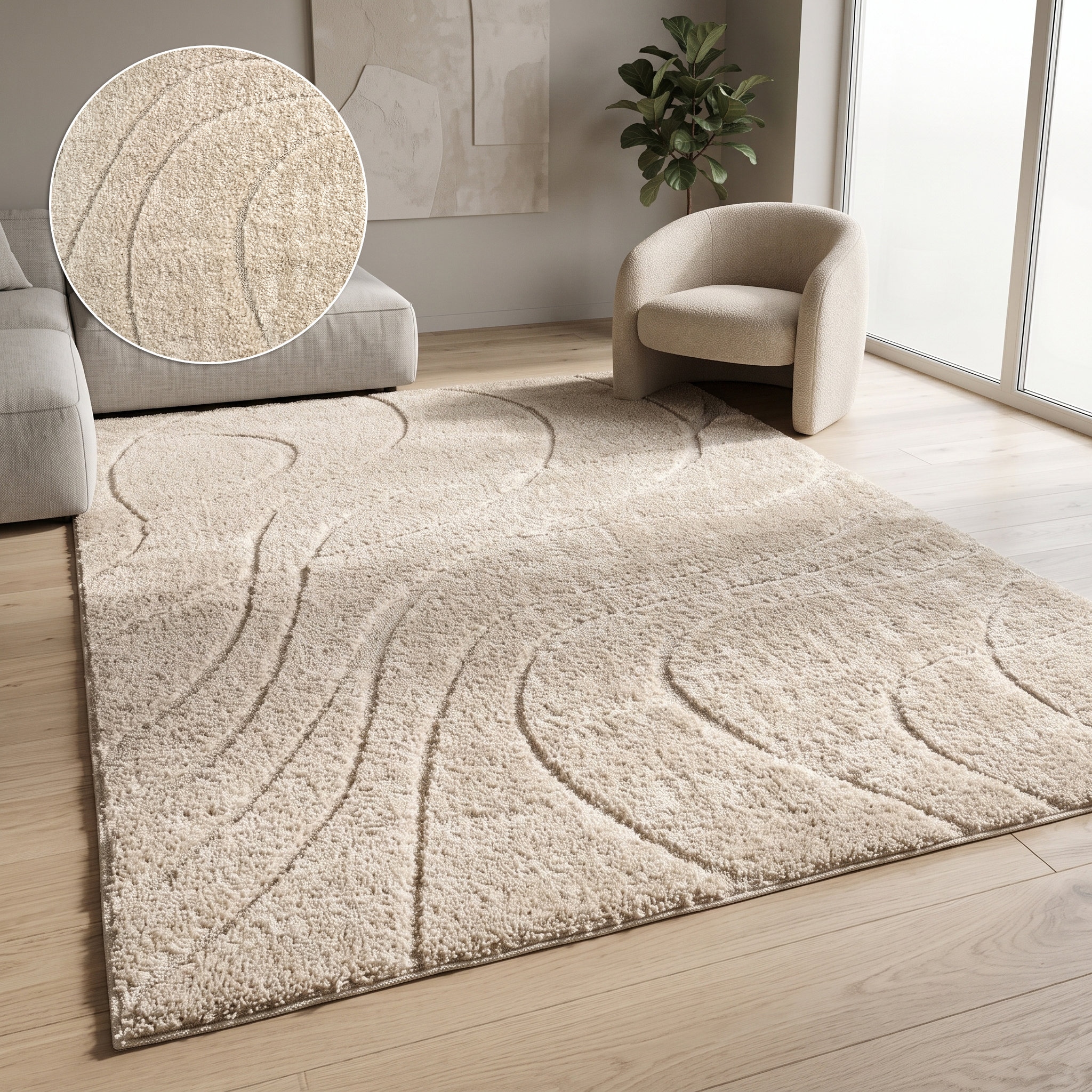 OTTO home Teppich "Lavia, Wellenmuster, Hoch-Tief" rechteckig 20 mm Höhe Linienmuster, modernes Design, 3D Optik, Designteppich, Wohnzimmer