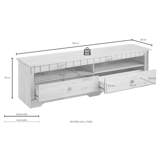 Home affaire Lowboard »Poehl«, Breite 160 cm, aus massiver Kiefer bestellen  | BAUR