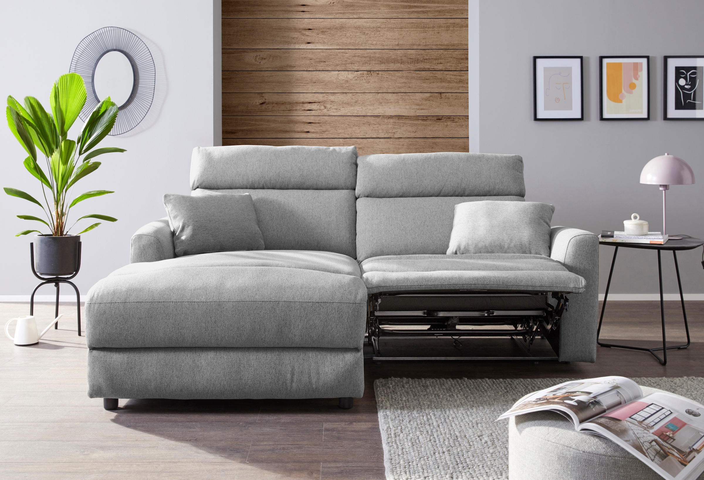 INOSIGN Ecksofa »JENNA, L-Form, 209cm, manuelle u. elektrische Funktion, mit USB A/C,«, Liegefunktion 105°-150°, Federkern, Struktur fein