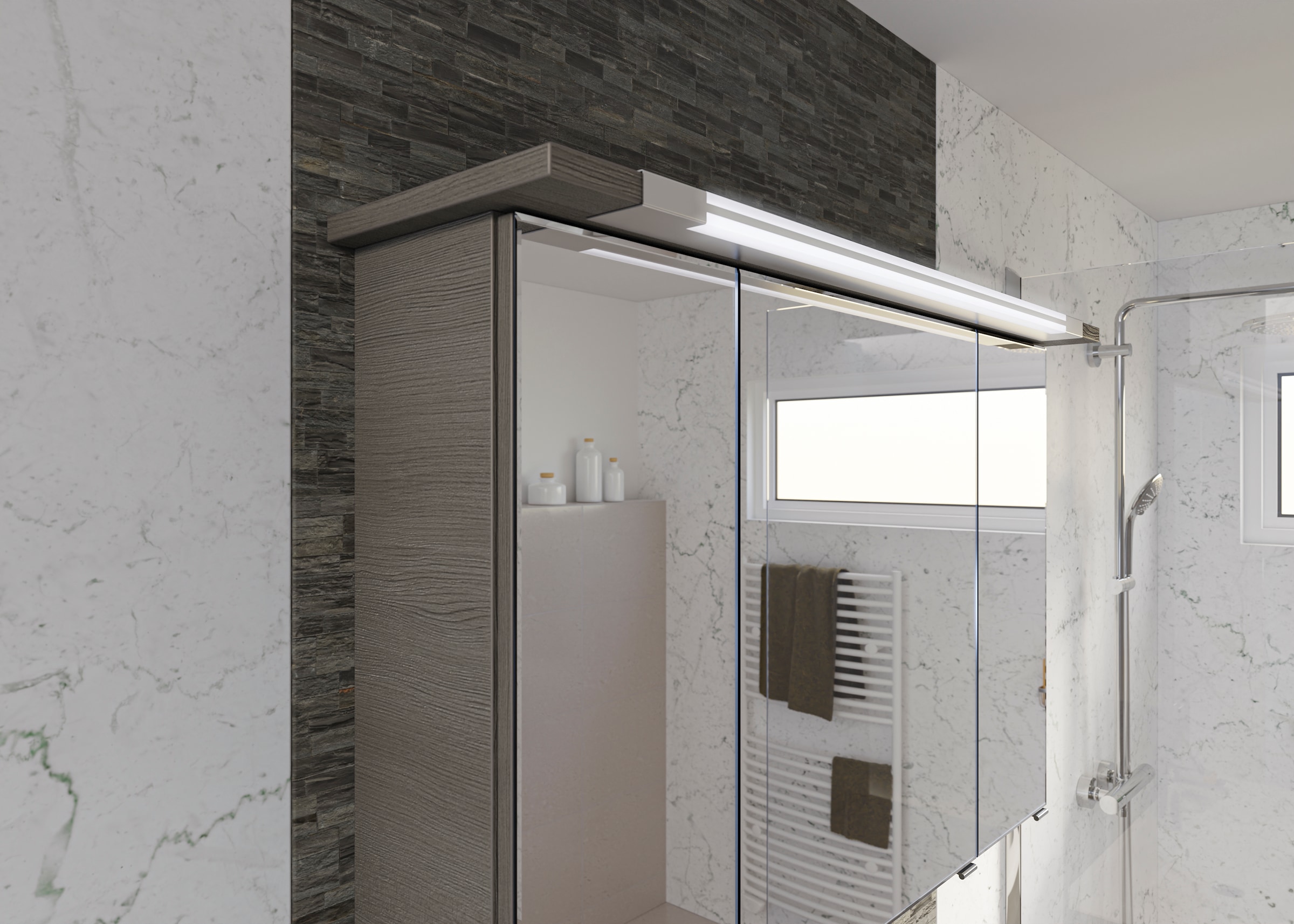 Saphir Badmöbel-Set »Trentino 2-tlg Mineralmarmor-Waschtisch, Spiegelschrank mit LED-Profil«, (3 St.), Badmöbel-Set 107cm breit, inkl. Türdämpfer, 3 Türen, 2 Auszügen
