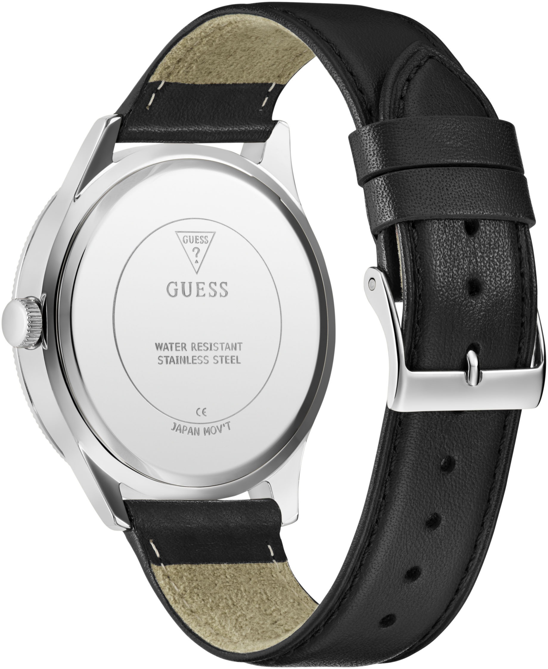 Guess Quarzuhr »DEX«, (Set, 2 tlg., mit Wechselarmband), Armbanduhr, Herrenuhr, Silikonarmband, Lederarmband, Mineralglas