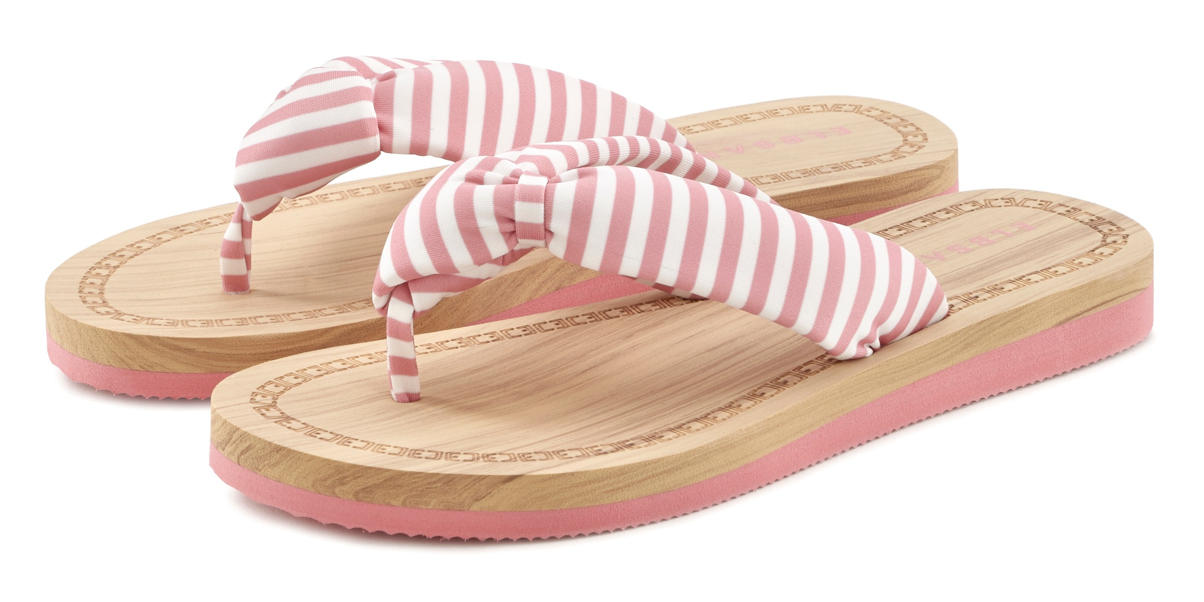 Badezehentrenner ELBSAND "Sandale, Badelatsche, Flip Flop, Mule, Pantolette, Badeschuh", Damen, Gr. 39, rosa (rosa, gestreift), Obermaterial: 100% Textilmaterial. Decksohle: 100% Synthetik. Futter: 100% Textilmaterial. Laufsohle: 100% Synthetik, gestreift