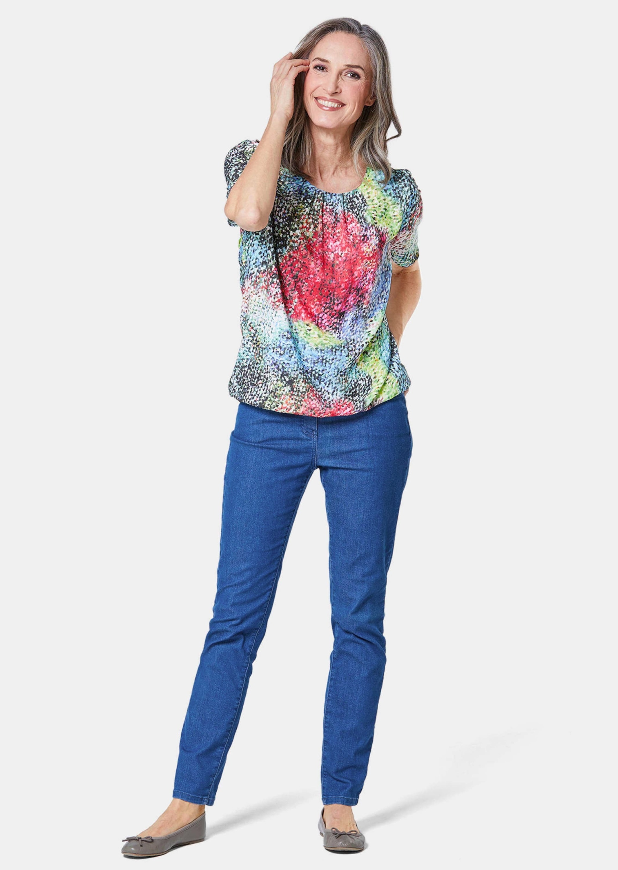 GOLDNER Druckbluse »Kurzgröße Farbbrillante Druckbluse mit liebevollen Details«