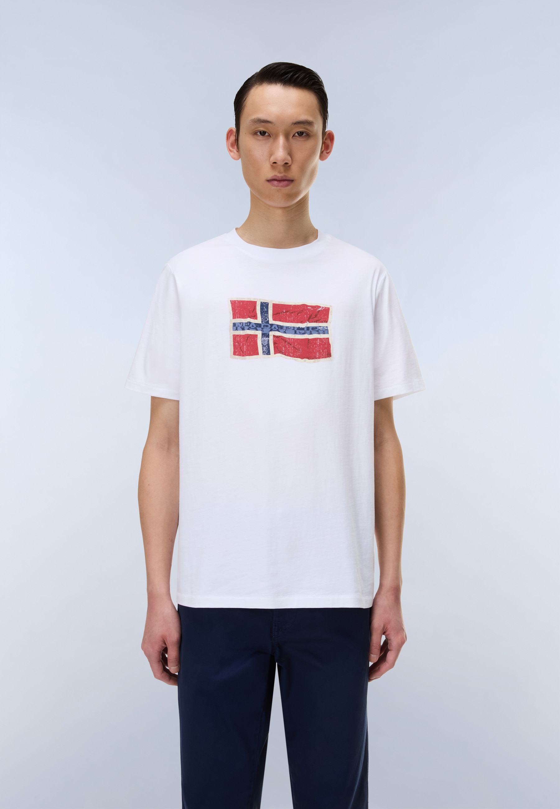 Napapijri T-Shirt mit Rundhalsausschnitt, Kurzarm, aus Baumwolle, gerader Abschluss