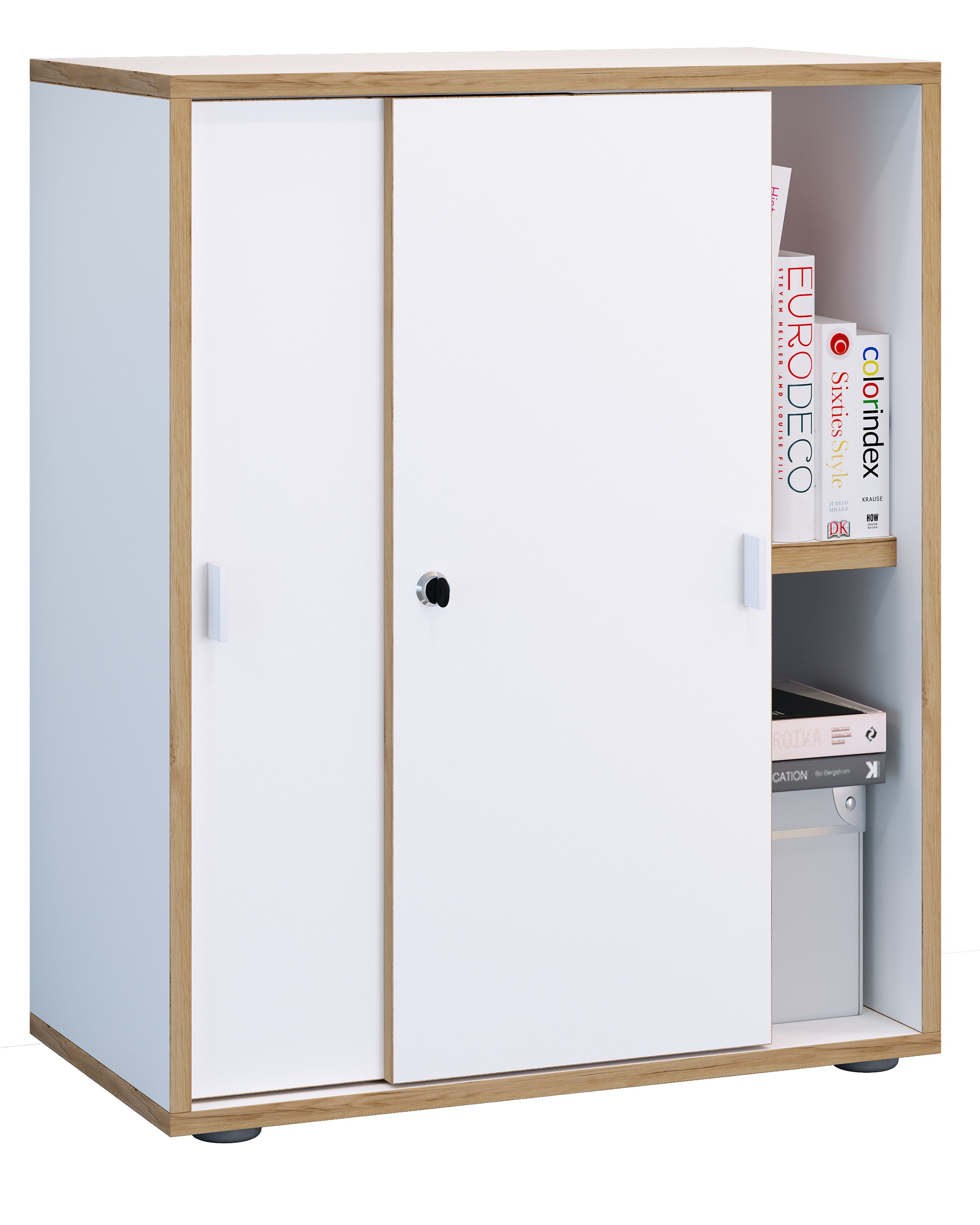 Aktenschrank VCM, B:60cm T:37cmweiß, Obermaterial: 100% Holz Wood., Schränke, "Büroschrank Aktenschrank Schiebetüren Salia 2fach"