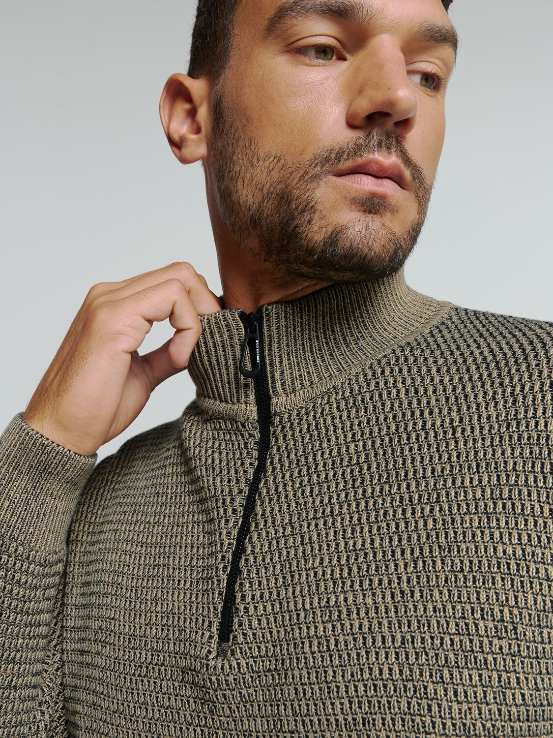 NO EXCESS Rollkragenpullover »No Excess Halber Reißverschluss Pullover Melange«