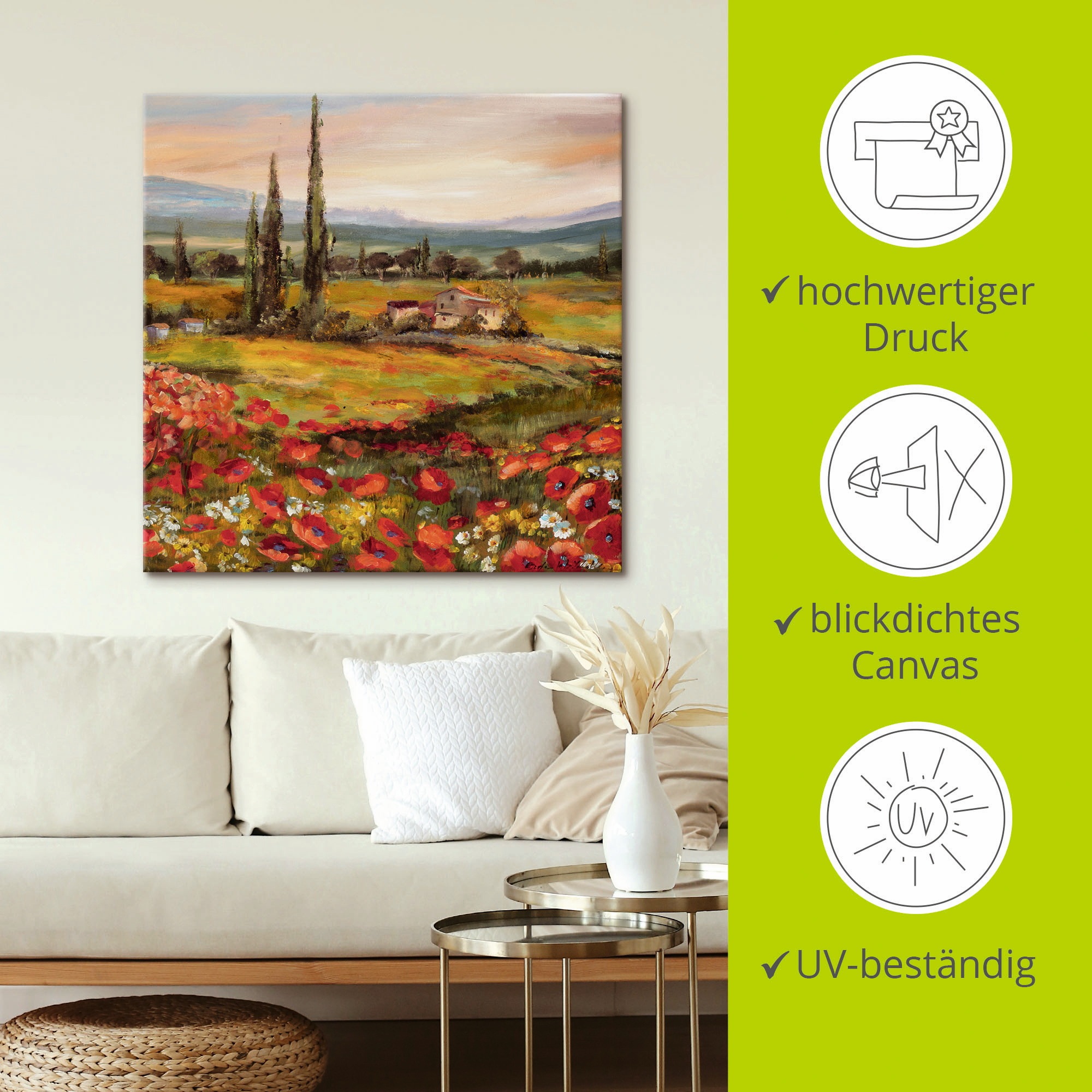 Artland Wandbild »Mohnblumen und Zypressen« Felder 1 Stk. tlg. auf Holzrahmen gespannt