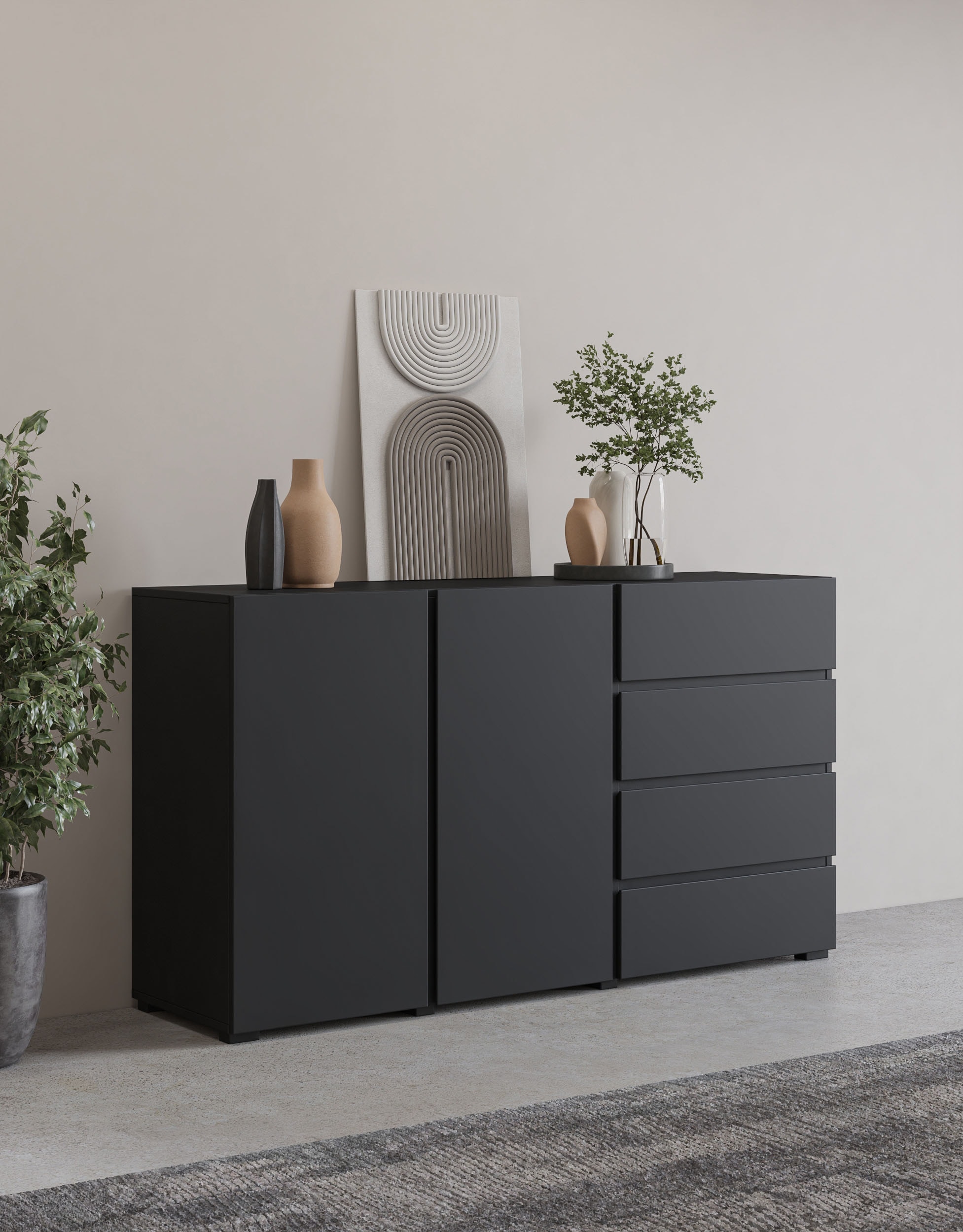 OTTO home Sideboard "Metric,Breite 138 cm, grifflose Kommode 2 Türen/4 Schubkästen" Schubladenschrank mit viel Stauraum, Einlegeböden verstellbar