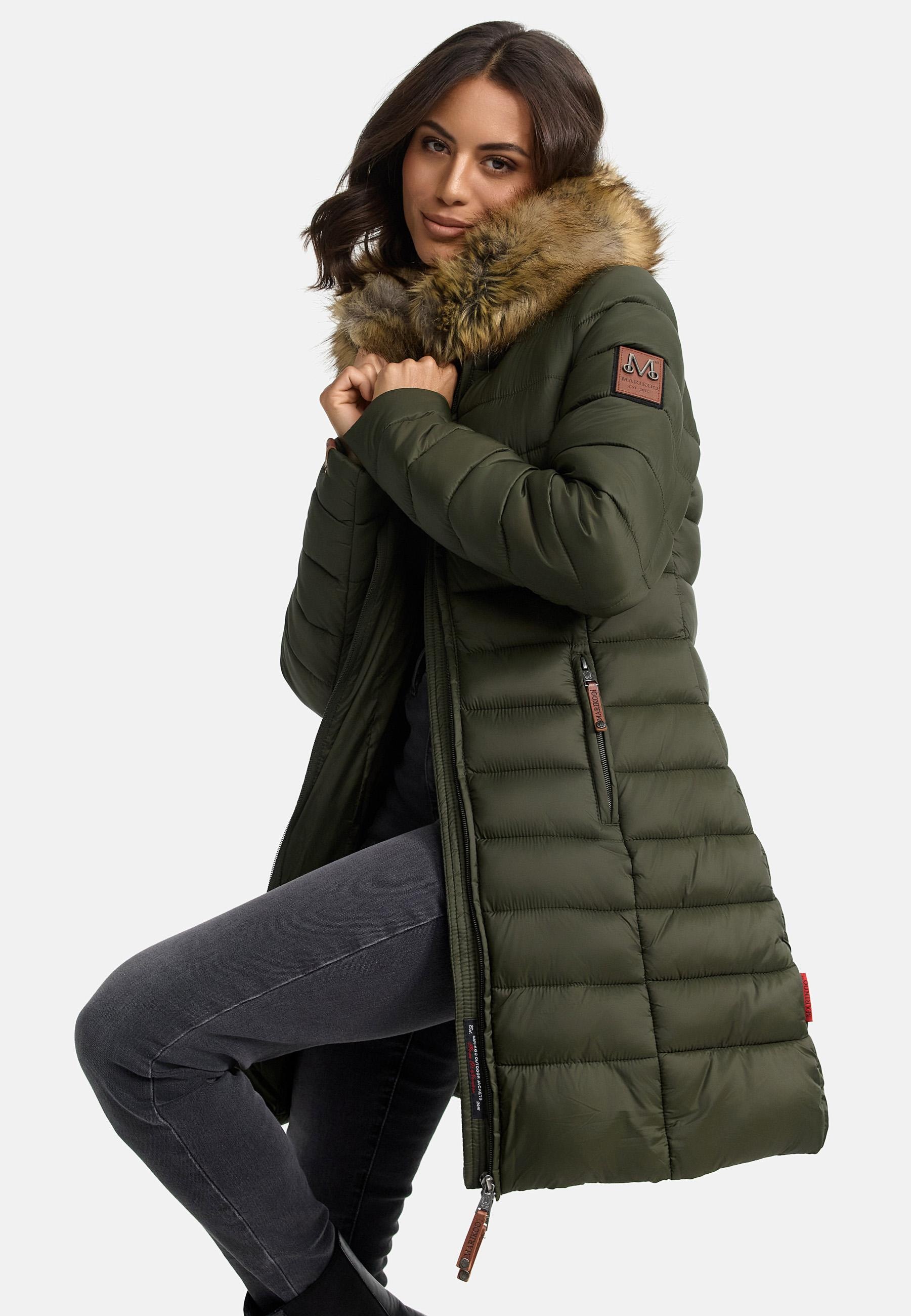 Marikoo Steppmantel »Rose-Stepp«, zeitloser Winterparka mit großer Kunstfellkapuze