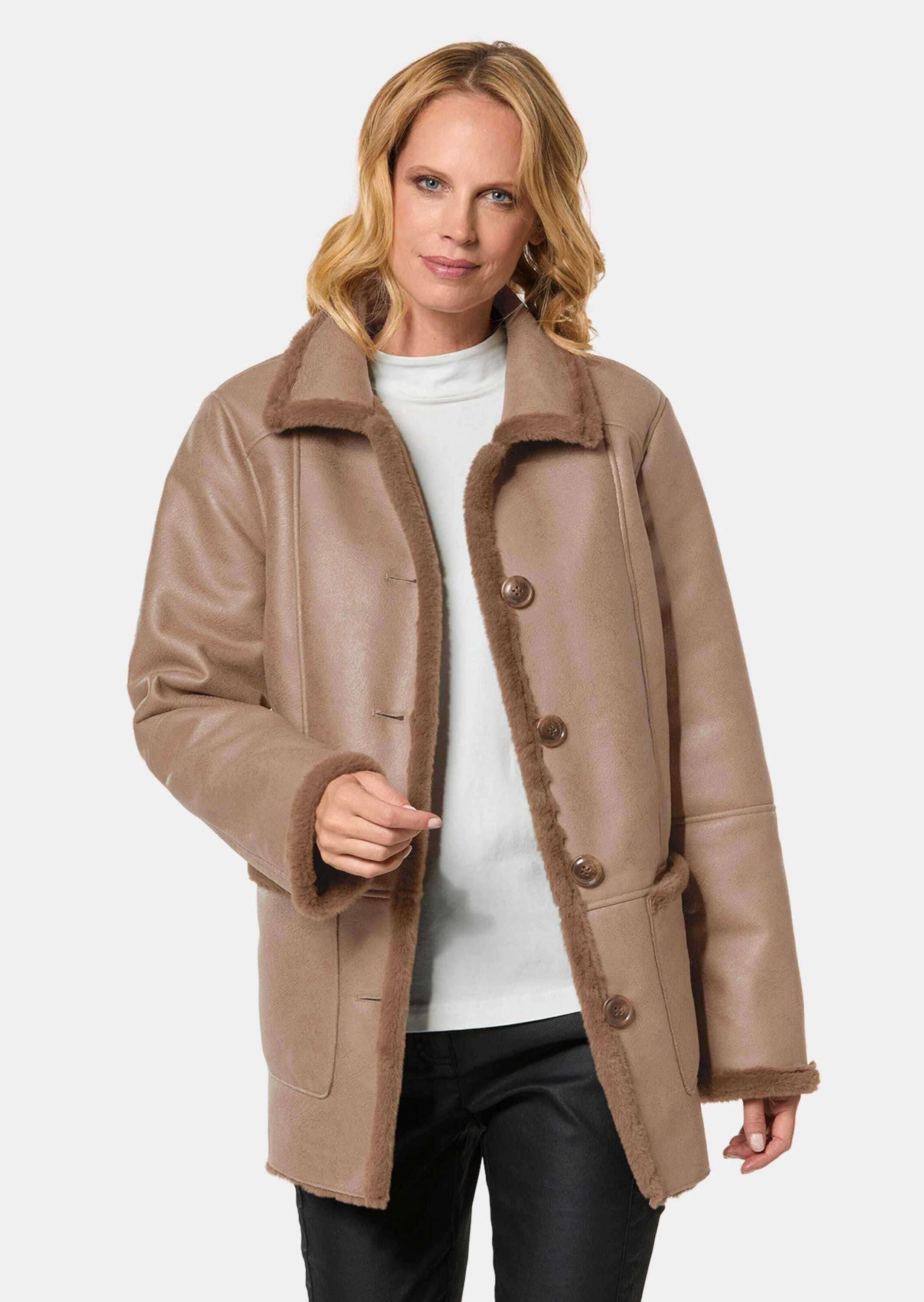 Thumbnail - GOLDNER Kurzjacke "Kurzgröße Kuschelige Longjacke in Lederoptik" Schöne Lederoptik