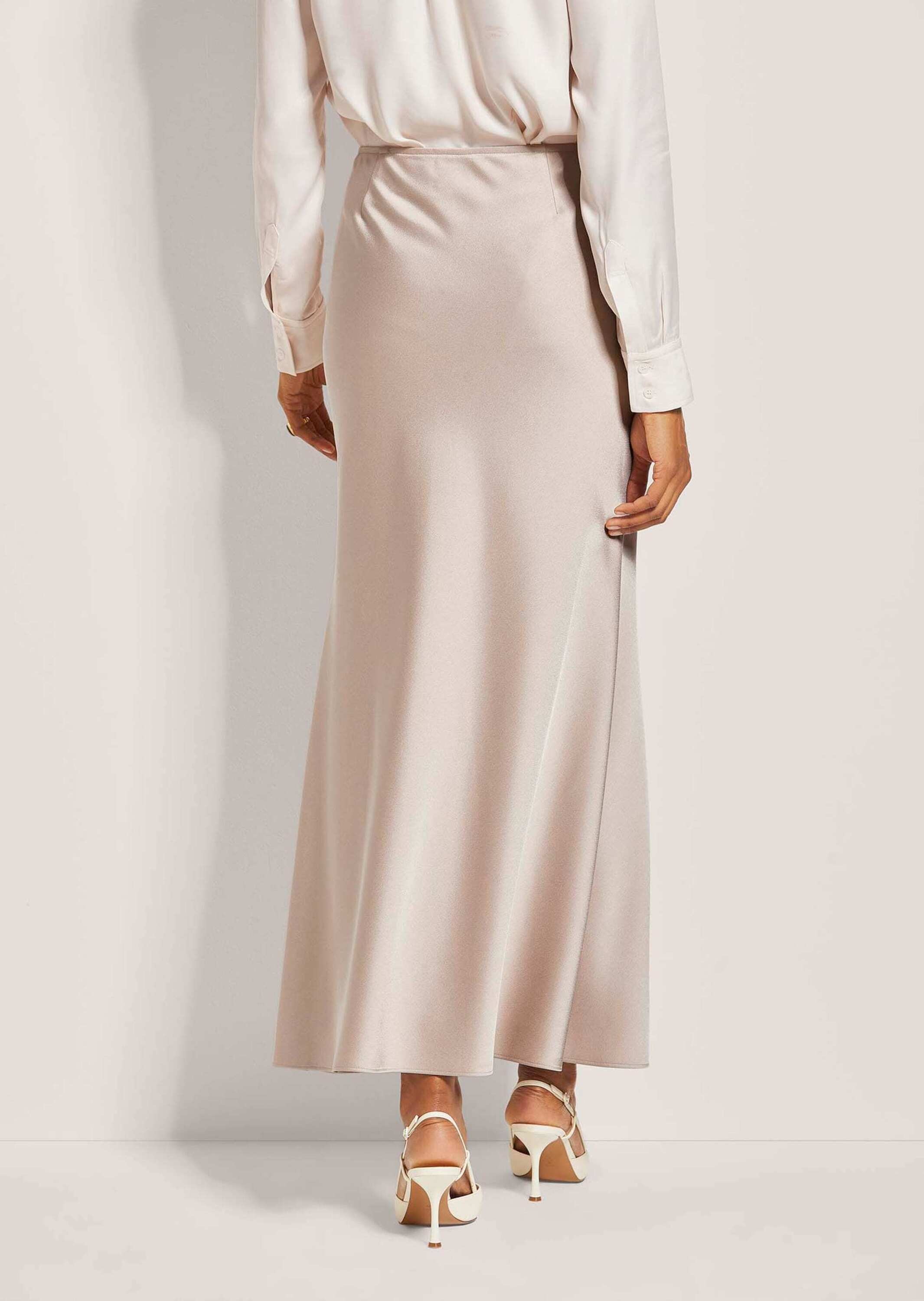 Midirock MADELEINE "Satinrock Eleganter Maxirock für festliche Anlässe", Damen, Gr. 36, beige (beige, goldfarben), Obermaterial: 100% Polyester PES., Modern, normal, Röcke, Langer Satinrock in A-Linie 3