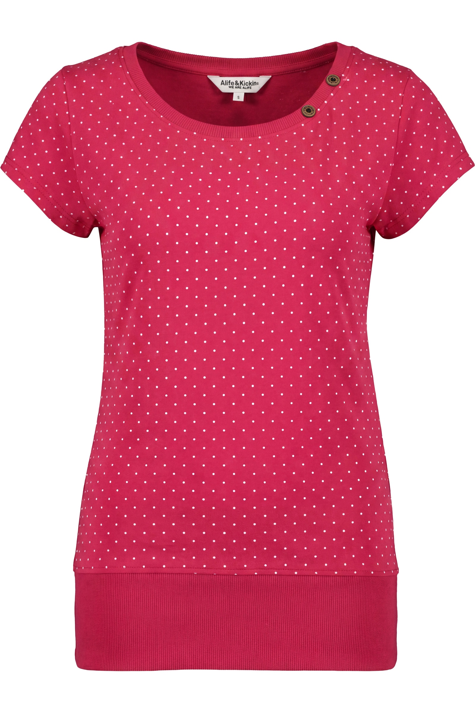 Alife & Kickin Kurzarm mit Polka-Dot-Allover-Print, Scoop-Neck und Rippbund