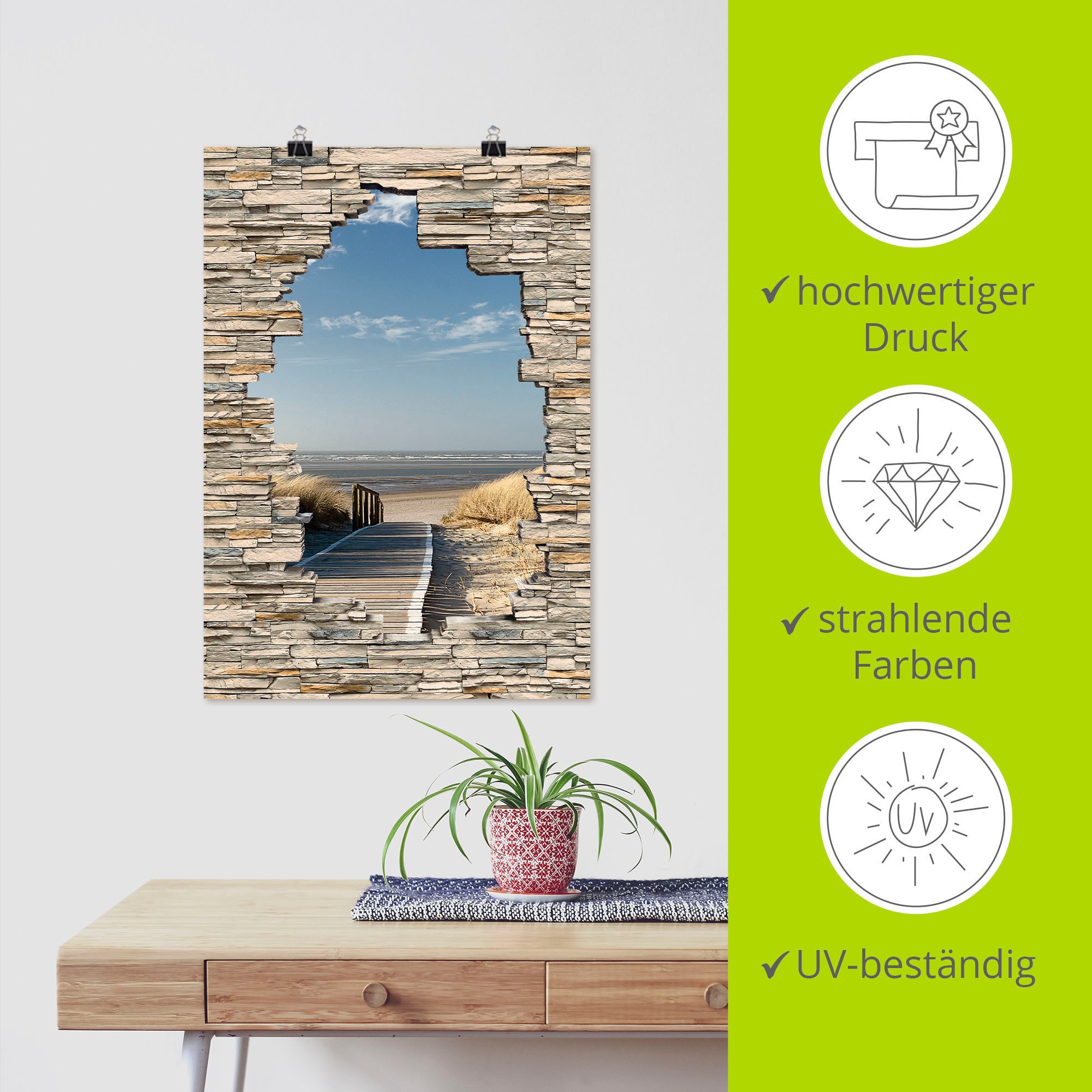 Artland Wandbild »Nordseestrand Langeoog Steg Stein Mauer«, Strandbilder, (1 St.), als Wandaufkleber in verschied. Größen