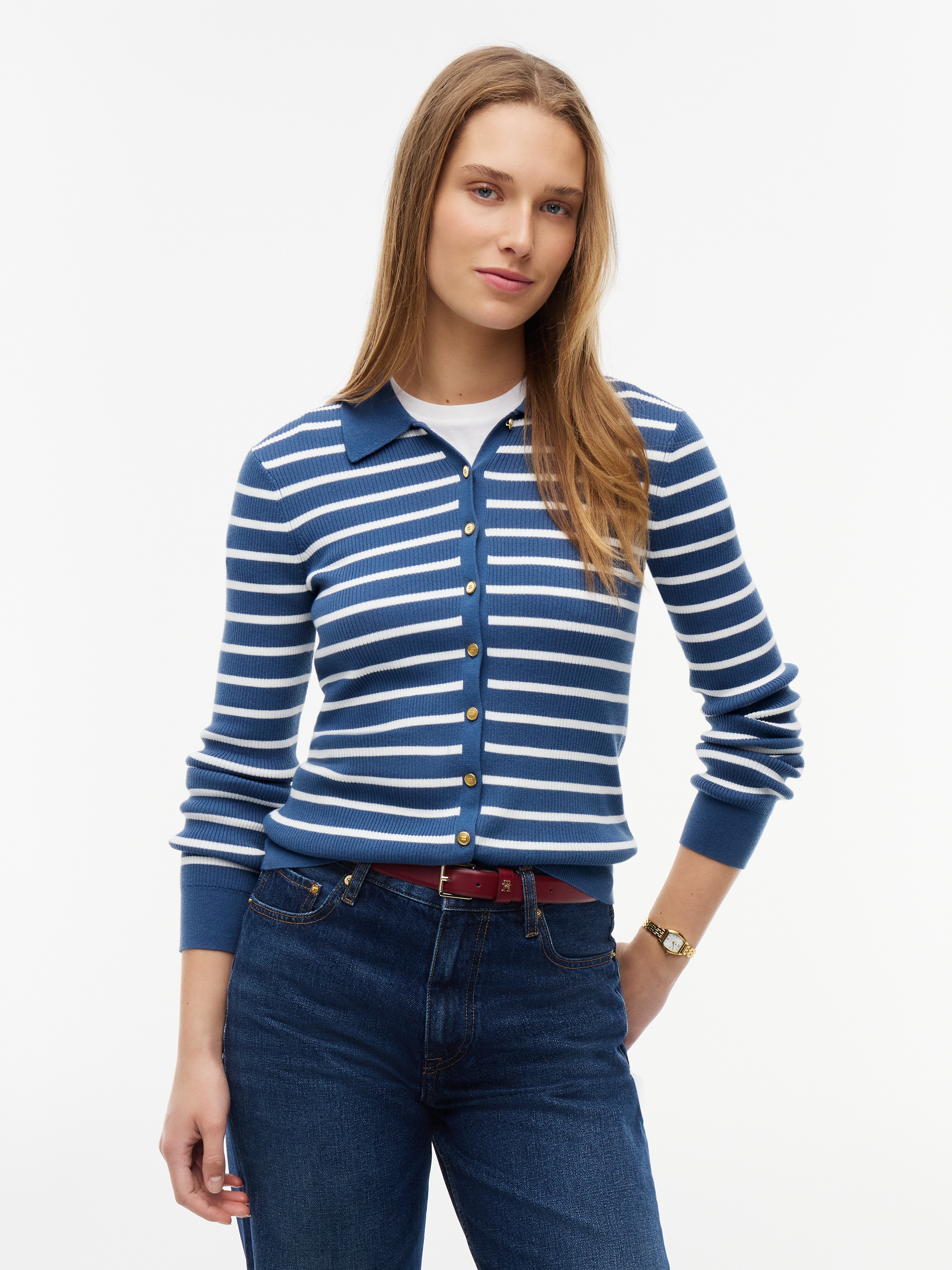 Tommy Hilfiger Strickjacke »FINE GG LS POLO-NK CARDIGAN« Baumwollmischung, Polokragen