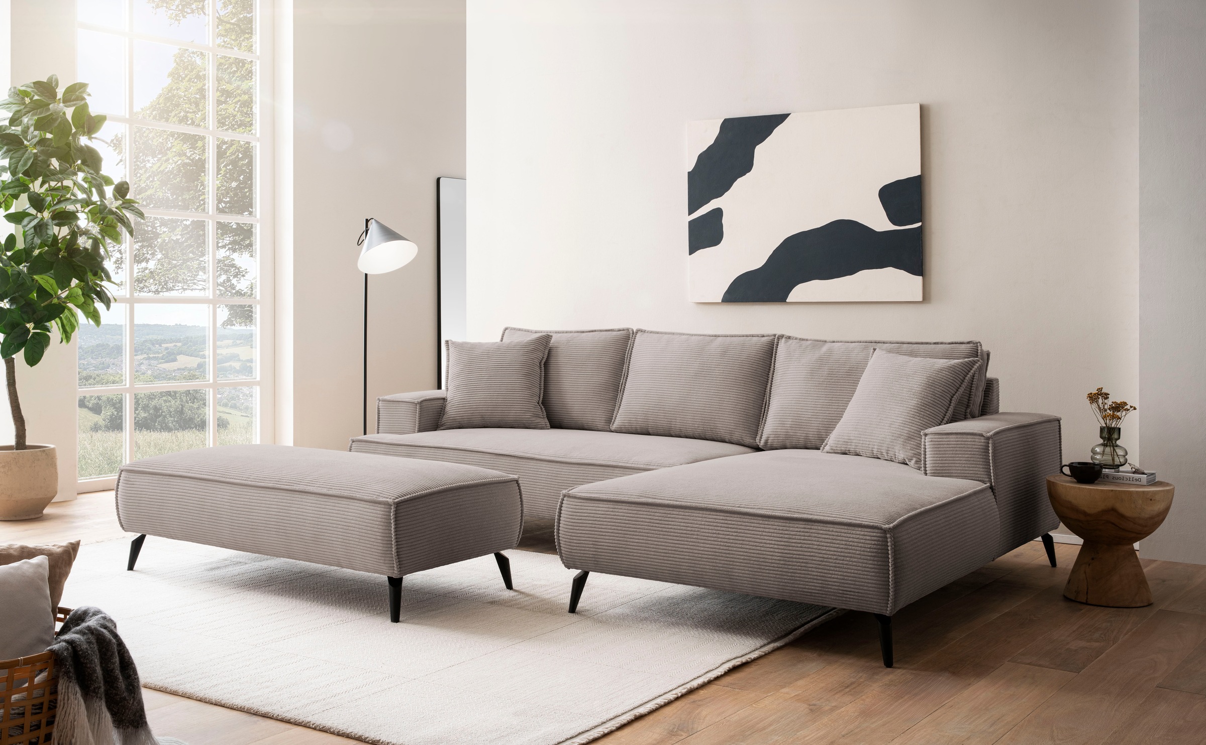 andas Sitzgruppe »TVINNU, Polsterecke L-Form, Schlaffunktion, mit Hocker«, (Set, 2 tlg.), stellbar zum Schlafsofa (Krokodilverbinder)