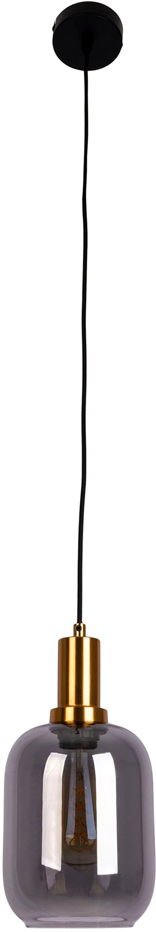 näve Pendelleuchte »Fumo«, 1 flammig, Leuchtmittel E27 | ohne Leuchtmittel, aus Metall in Schwarz und Gold und Rauchglas, Ø ca. 22 cm, Höhe 150 cm