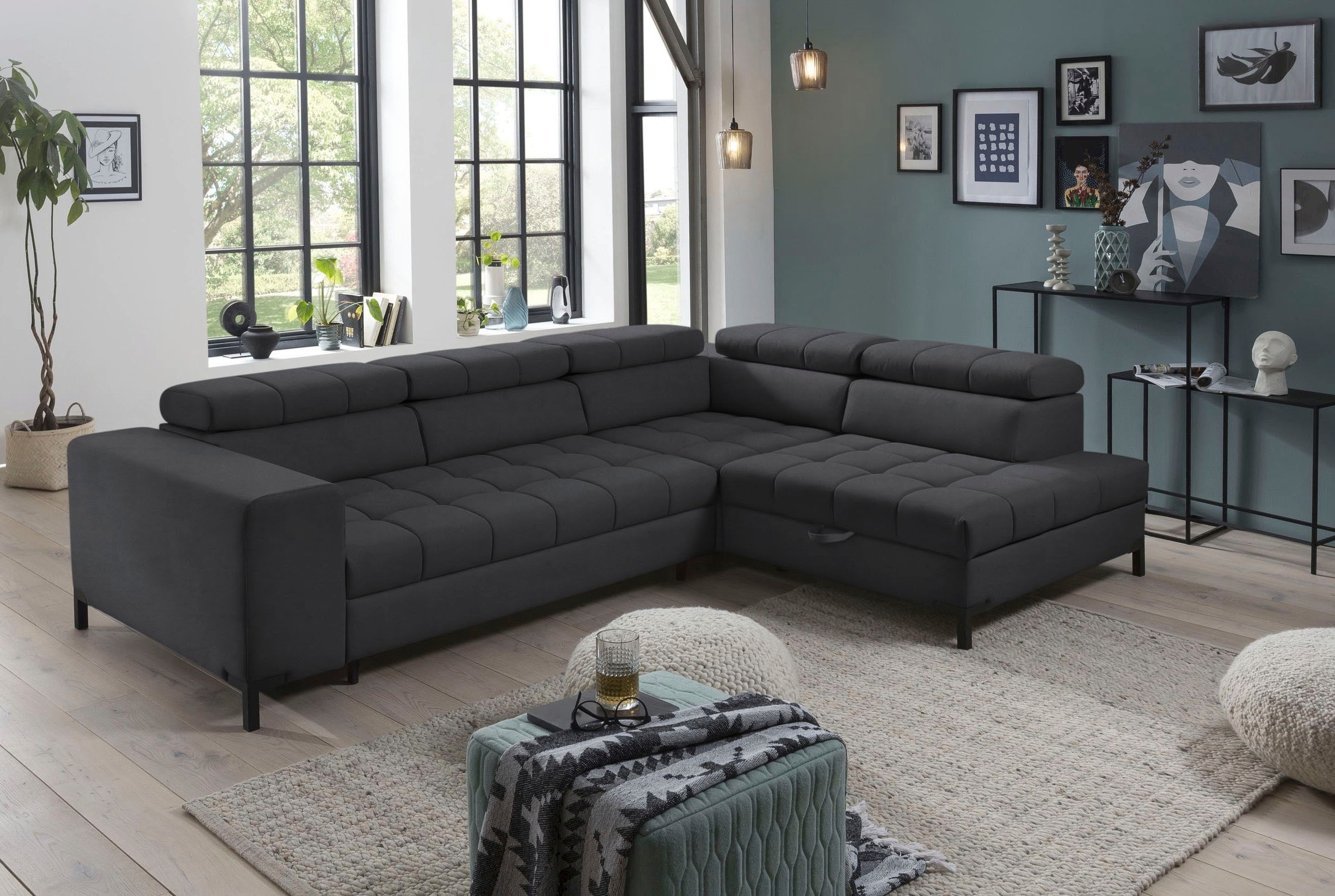 exxpo - sofa fashion Ecksofa »Bocco, hochwertige Verarbeitung, toller Sitzkomfort, bequem, L-Form«, wahlweise mit Bettfunktion u. Bettkasten, inkl. Kopfteilverstellung