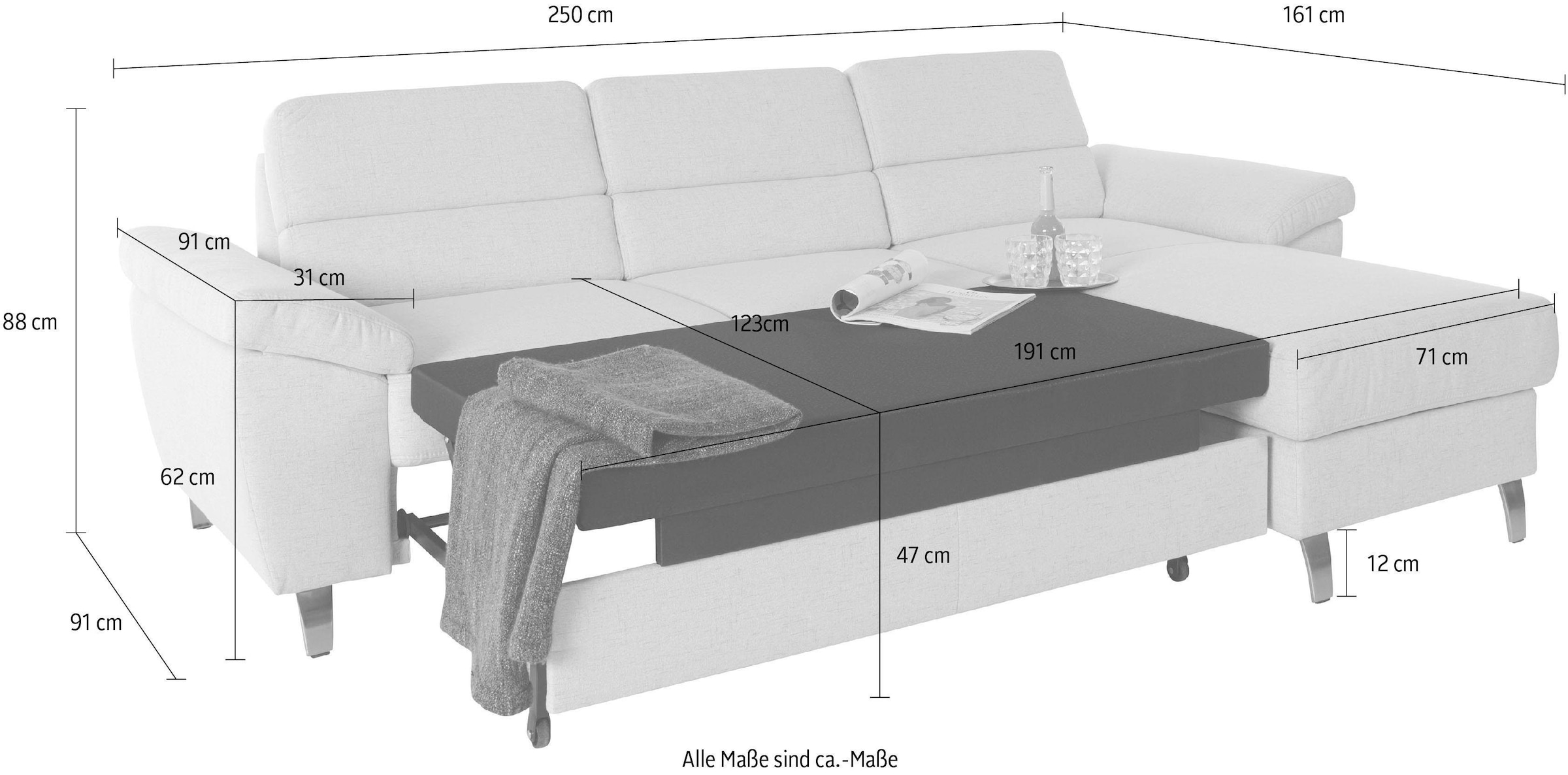 sit&more Ecksofa »Sorano L-Form«, wahlweise mit Bettfunktion und Bettkasten