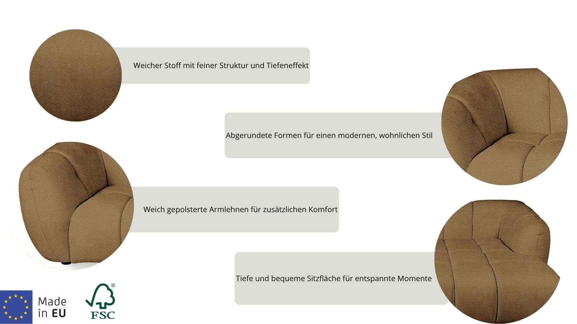 OTTO home Ecksofa »Gerron, Struktur-Chenille-Stoff mit Mélange-Effekt« Breite 271 cm, L-Form, vertikale Steppung, organische Rundungen