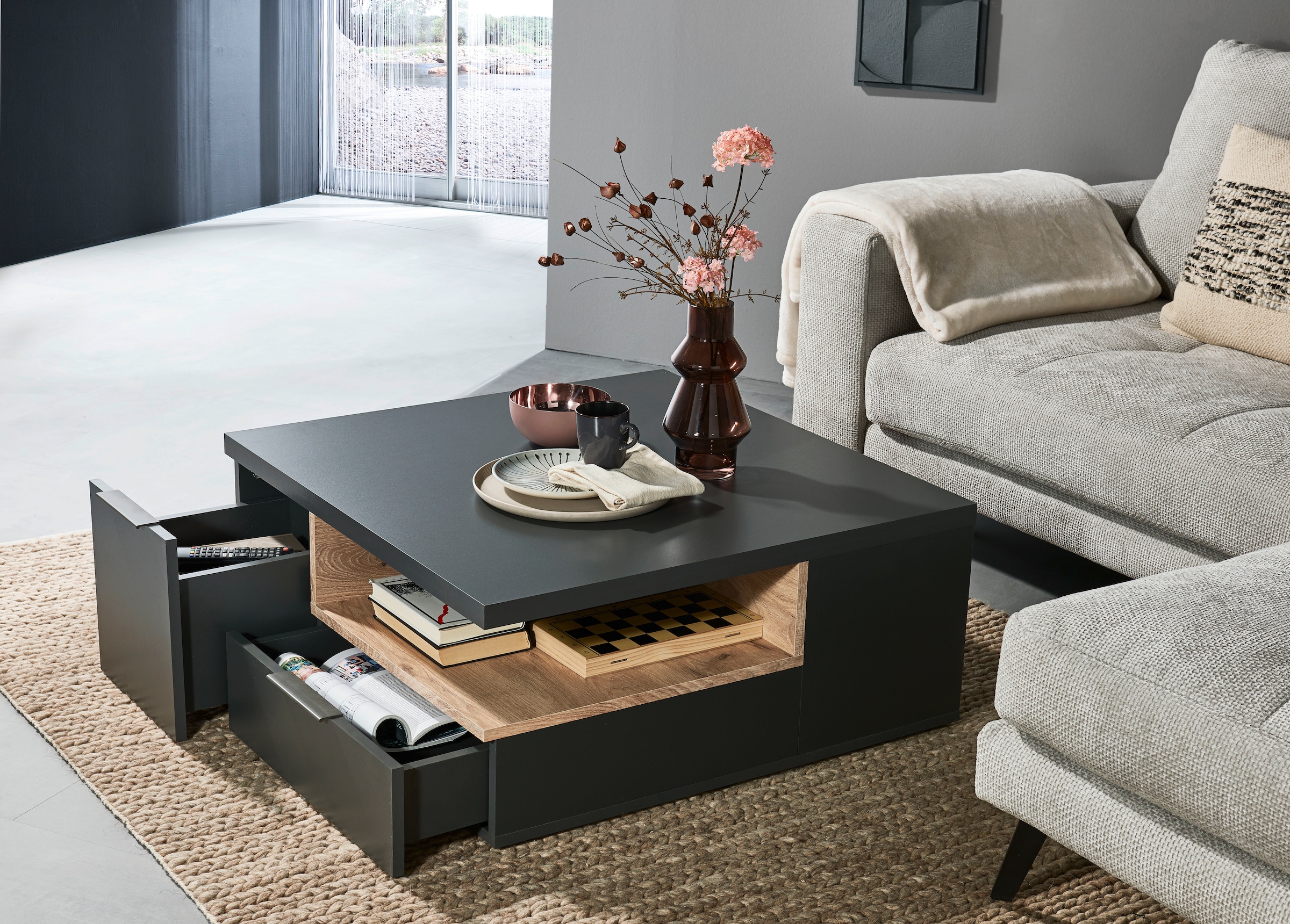HBZ Couchtisch »Enna, TOPSELLER!«, (), 80x80 cm, Wohnzimmertisch mit Schubkästen, melaminbeschichtet