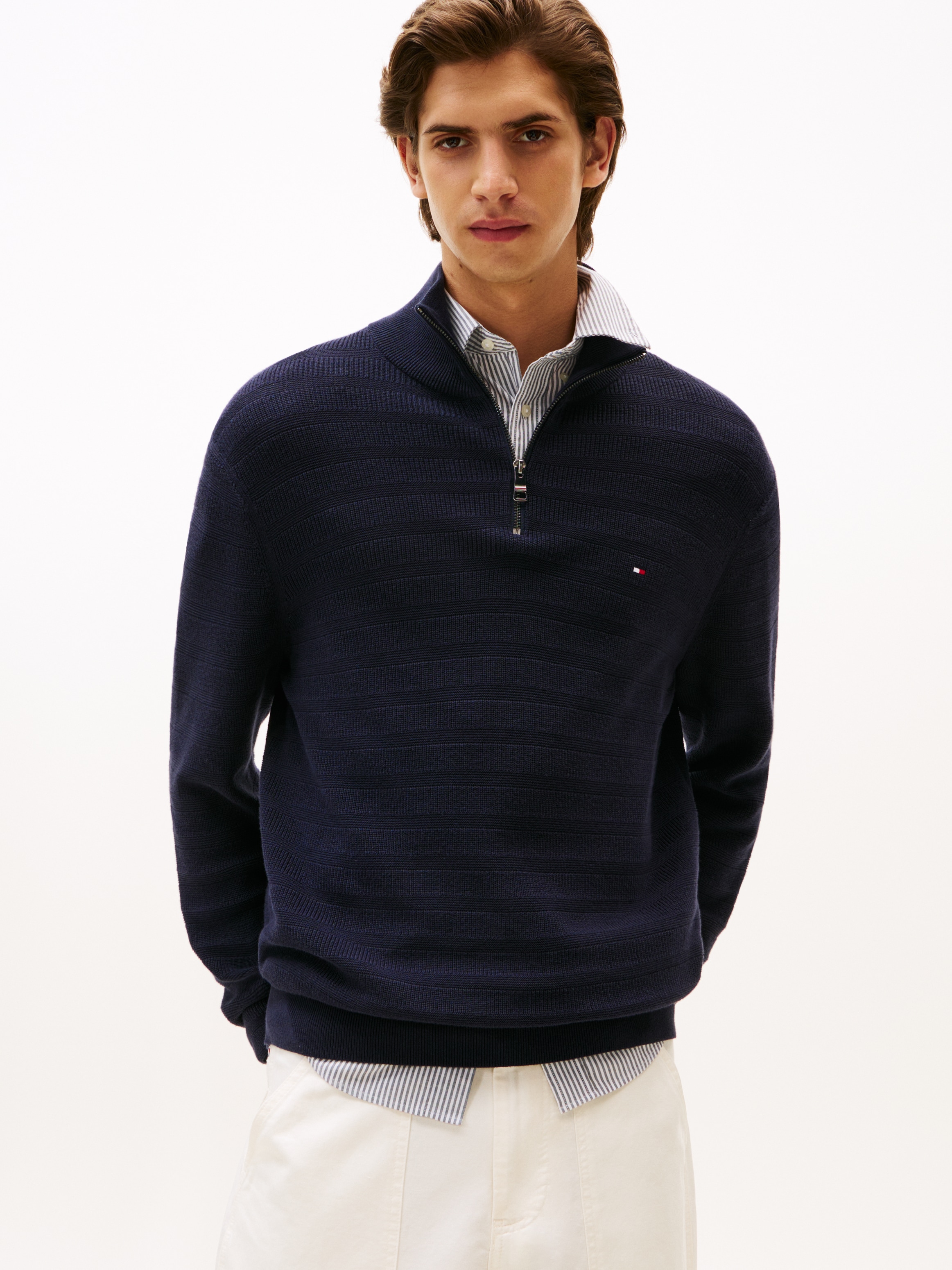 Tommy Hilfiger Troyer "STRIPE STRUCTURE ZIP MOCK", mit modischer Struktur günstig online kaufen