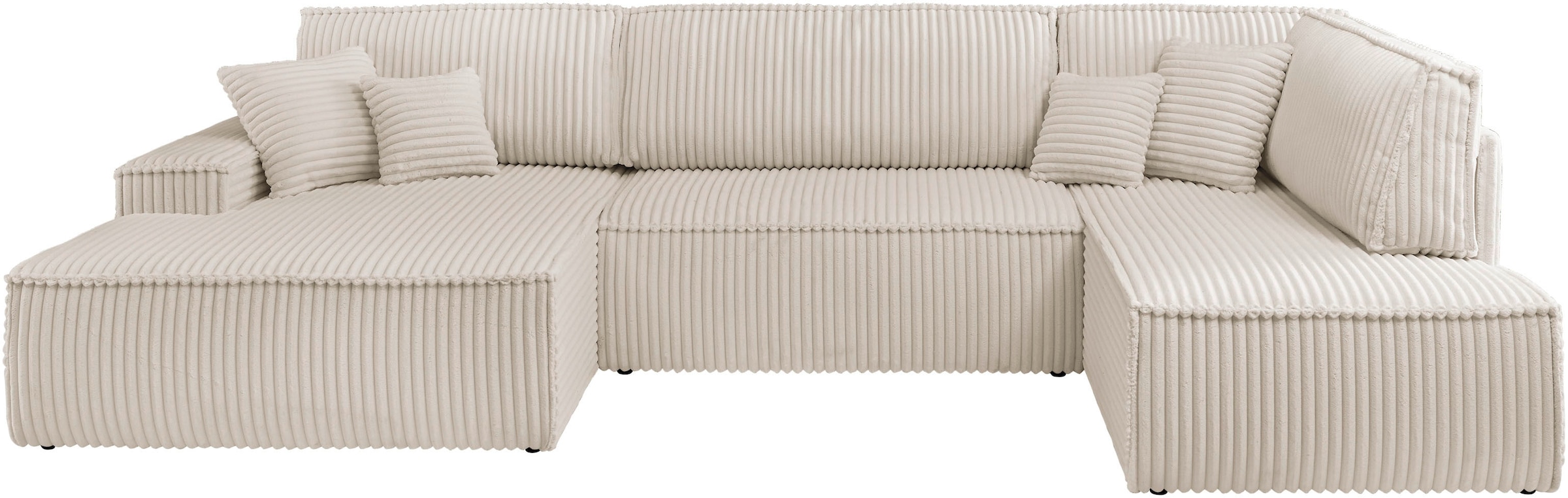 andas Wohnlandschaft »FINNLEY U-Form XXL 329 cm, Schlafsofa, Schlaffunktion m. Bettkasten«, (194/139 cm), Bouclé, Struktur und Cord